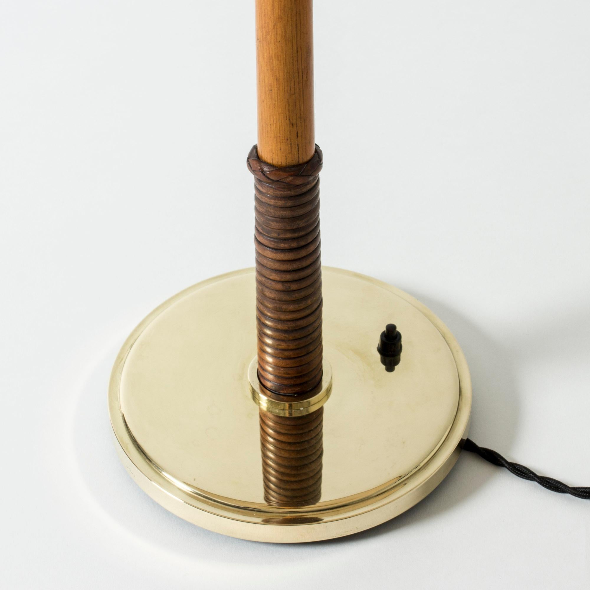Mid-20th Century Brass, Mahogany and Leather Table Lamp from Böhlmarks, Sweden, 1940s