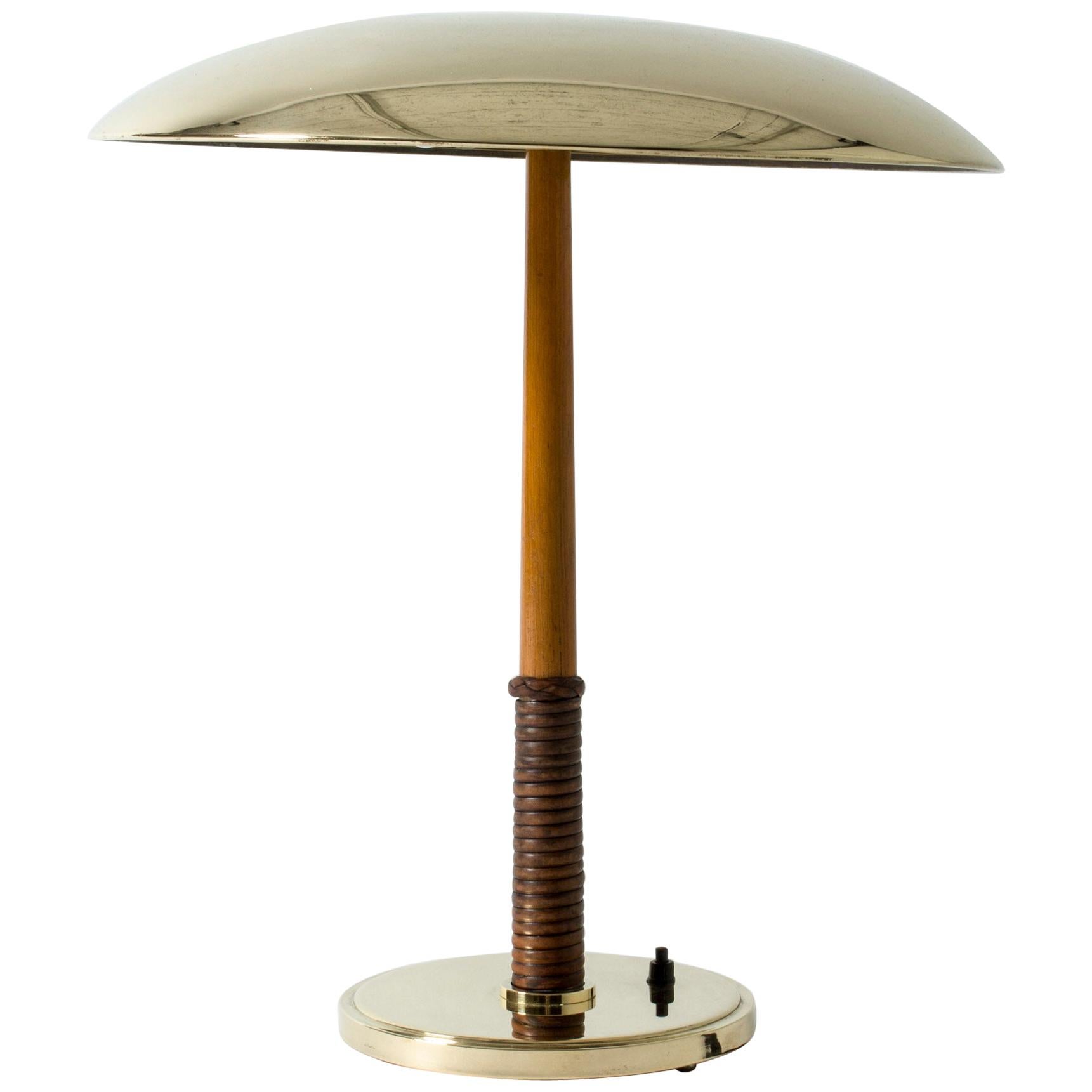 Brass, Mahogany and Leather Table Lamp from Böhlmarks, Sweden, 1940s