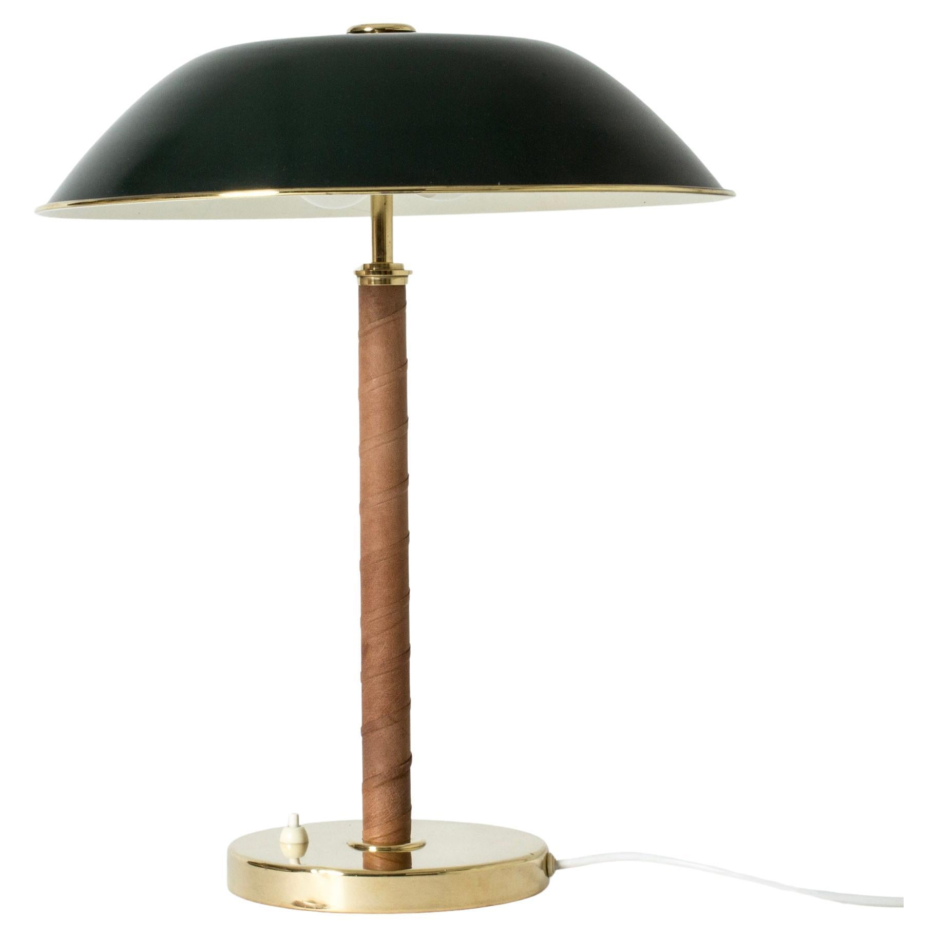 Brass, Mahogany and Leather Table Lamp from Böhlmarks, Sweden, 1940s