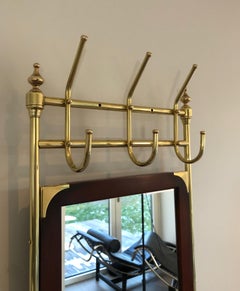 Brass, Mahogany & Cast Iron Coat Rack Including a Mirror and an Umbrella Stand