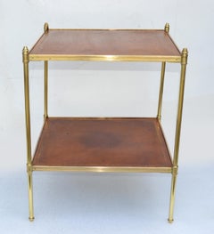 Maison Jansen Neoclassical 2 Tier Square Leather Top Side End Table France