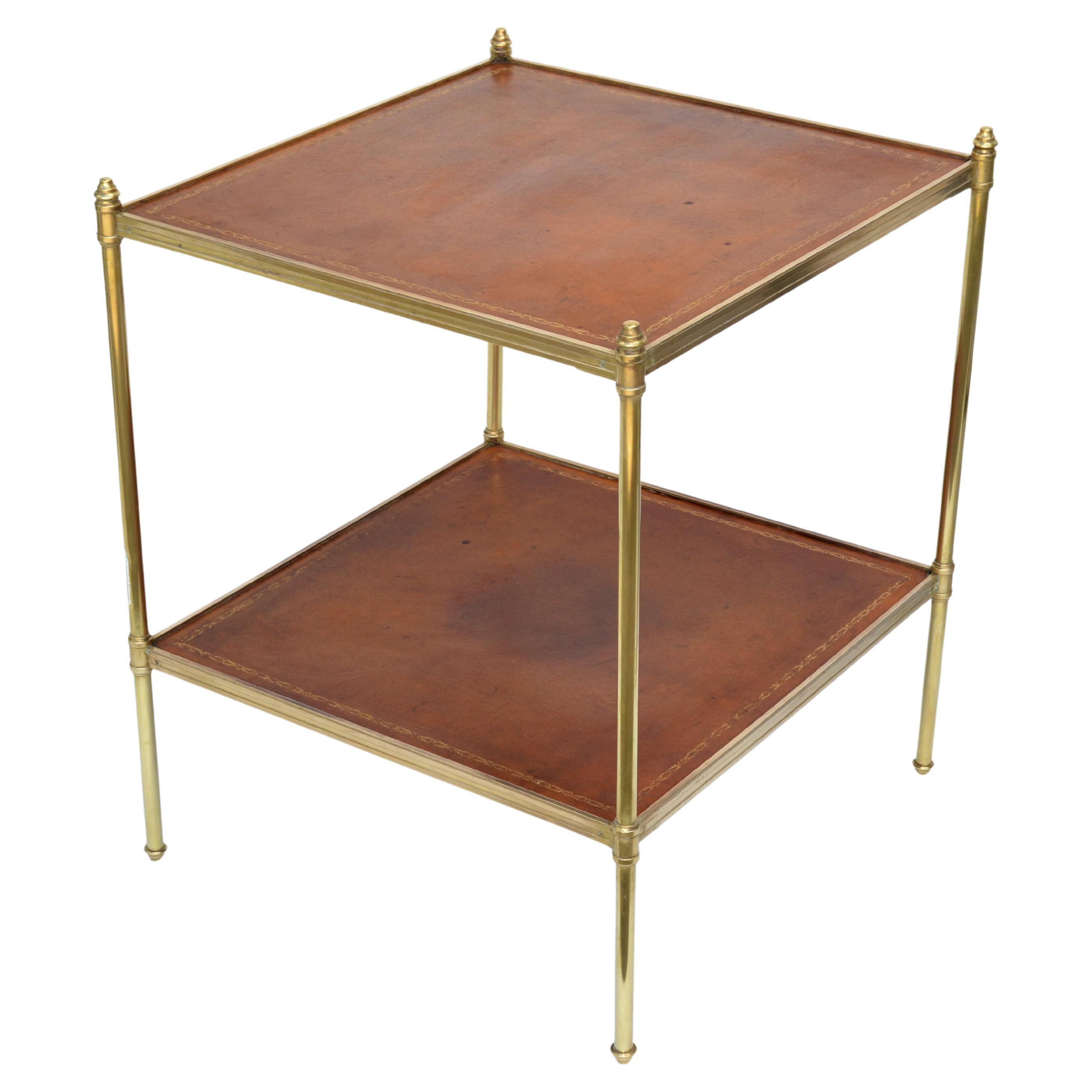 Maison Jansen Neoclassical 2 Tier Square Leather Top Side End Table France