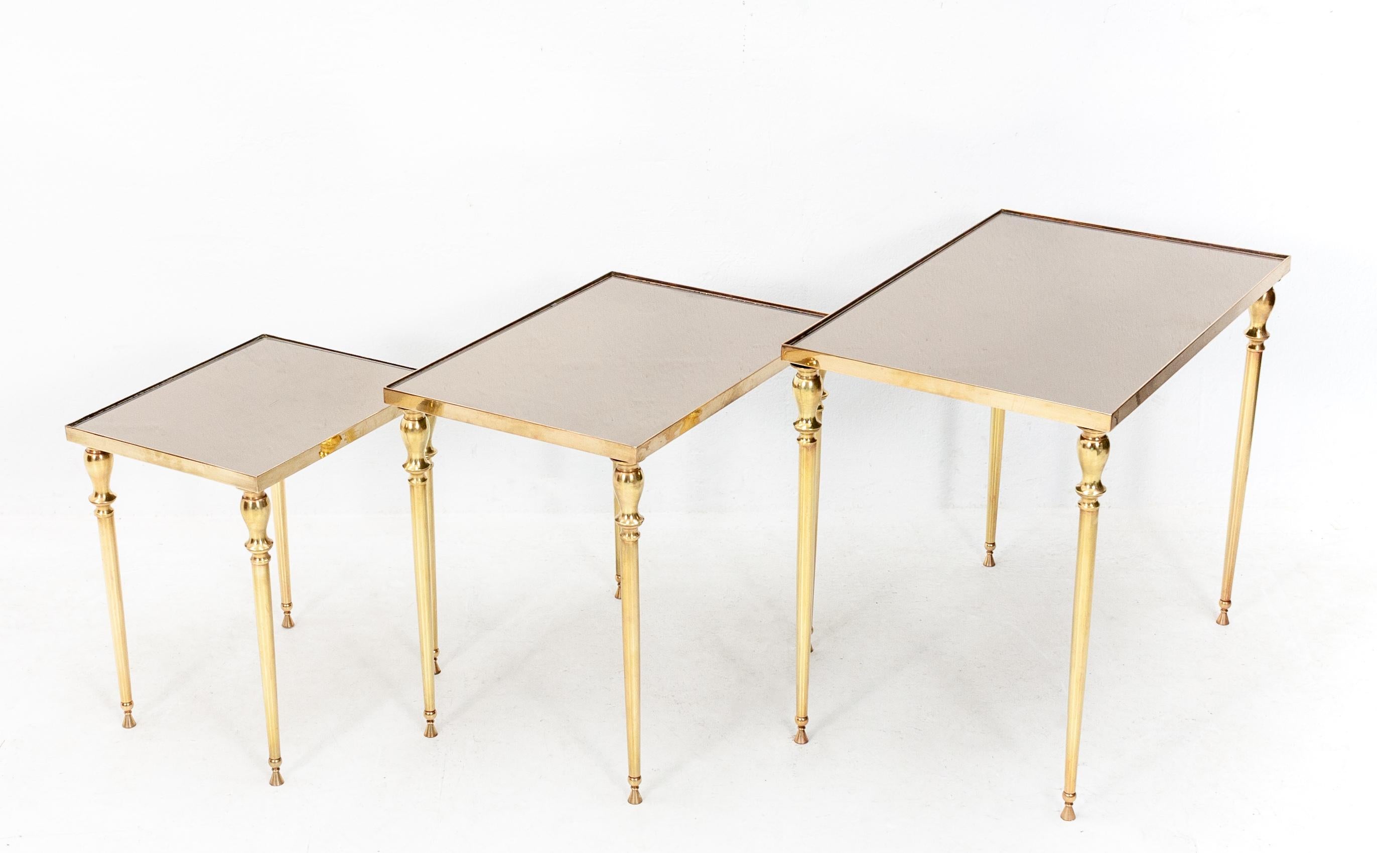 French Brass Maison Jansen Nesting Tables