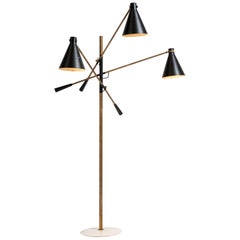 Vintage Brass, Marble and Black Enamel Floor Lamp, Italy, 1960