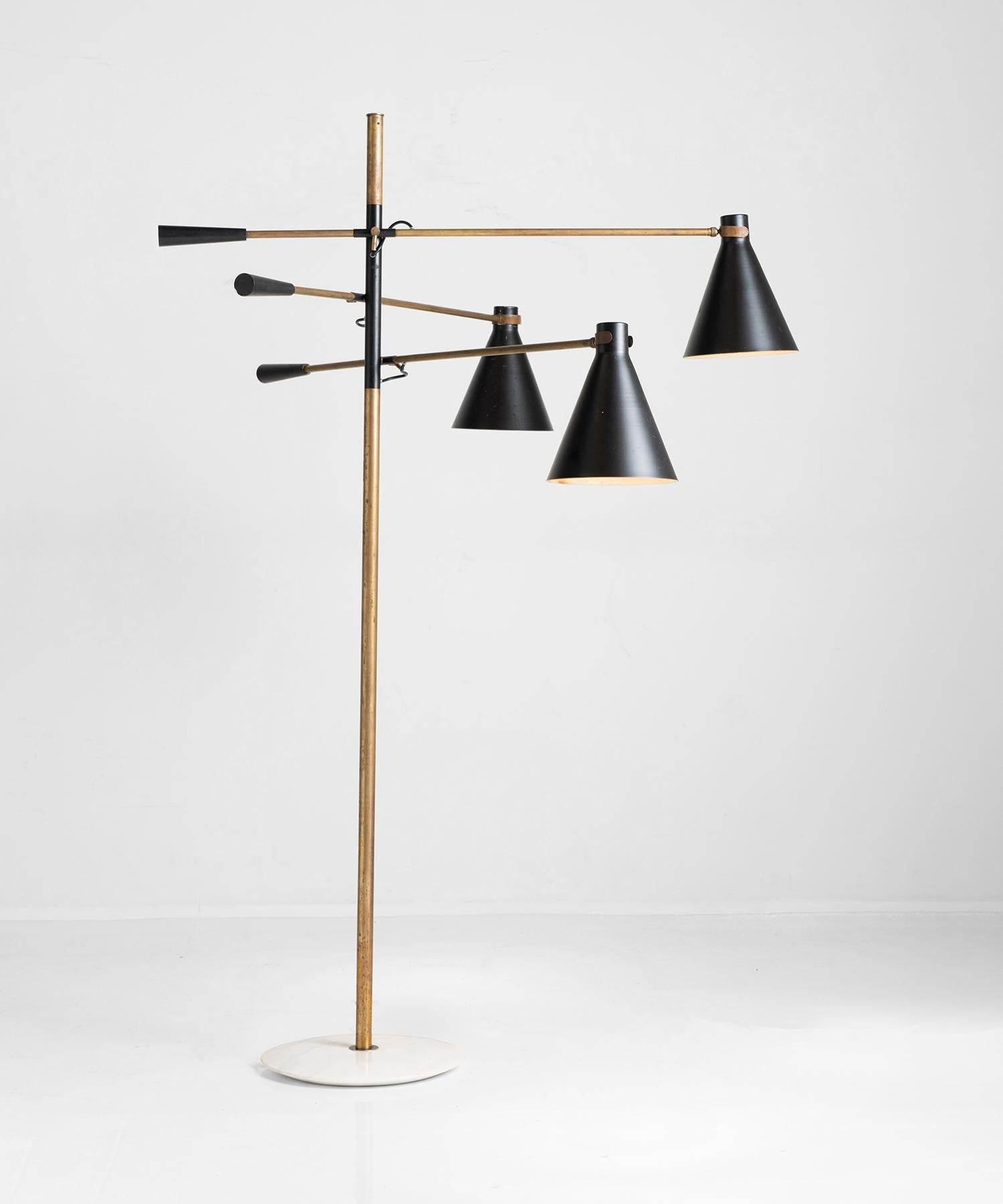 Brass, Marble and Black Enamel Floor Lamp, Italy, 1960 3