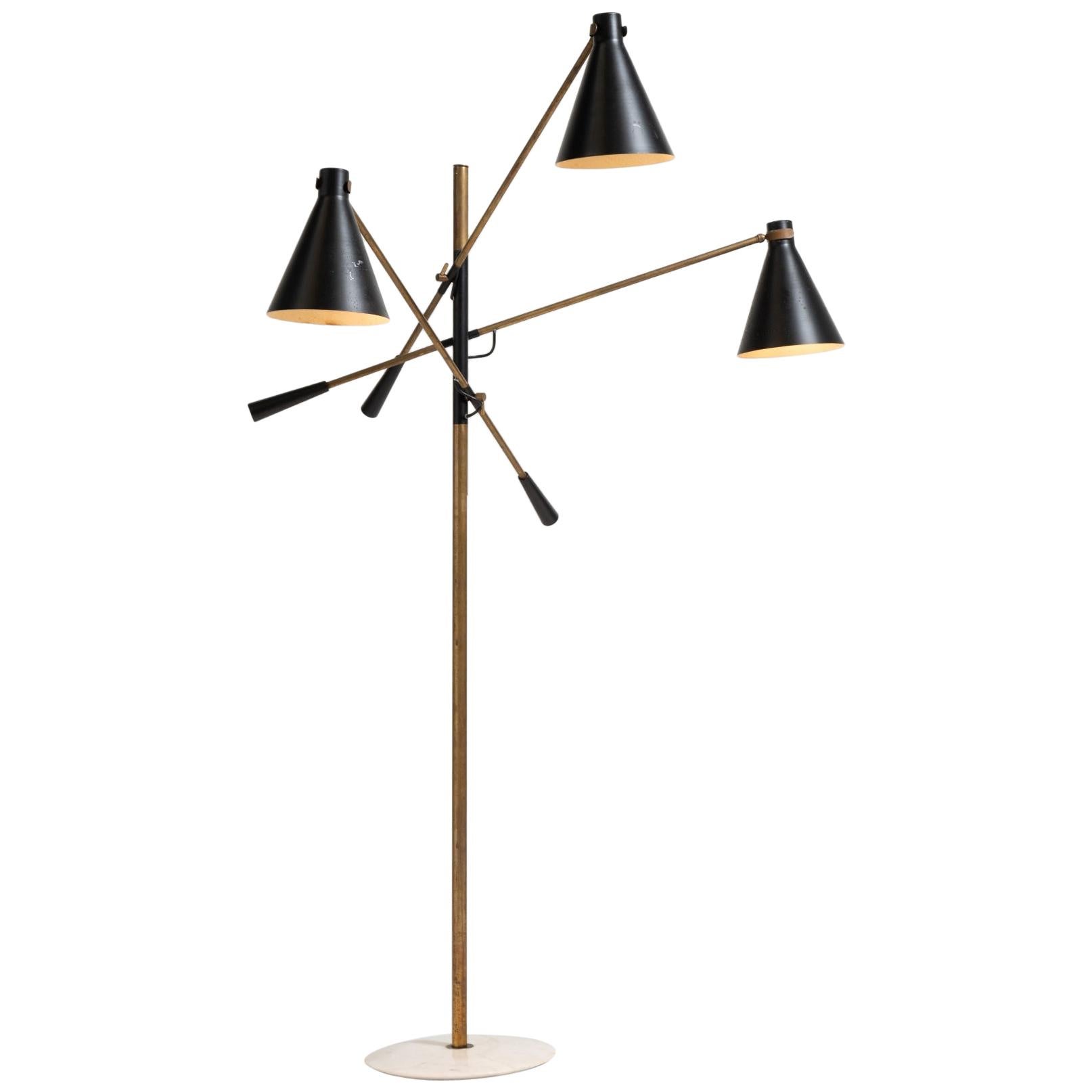 Brass, Marble and Black Enamel Floor Lamp, Italy, 1960