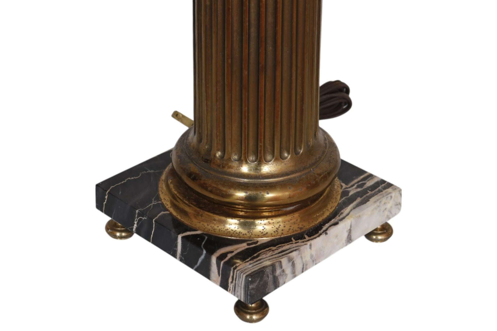 20th Century Brass & Marble Column Table Lamp For Sale