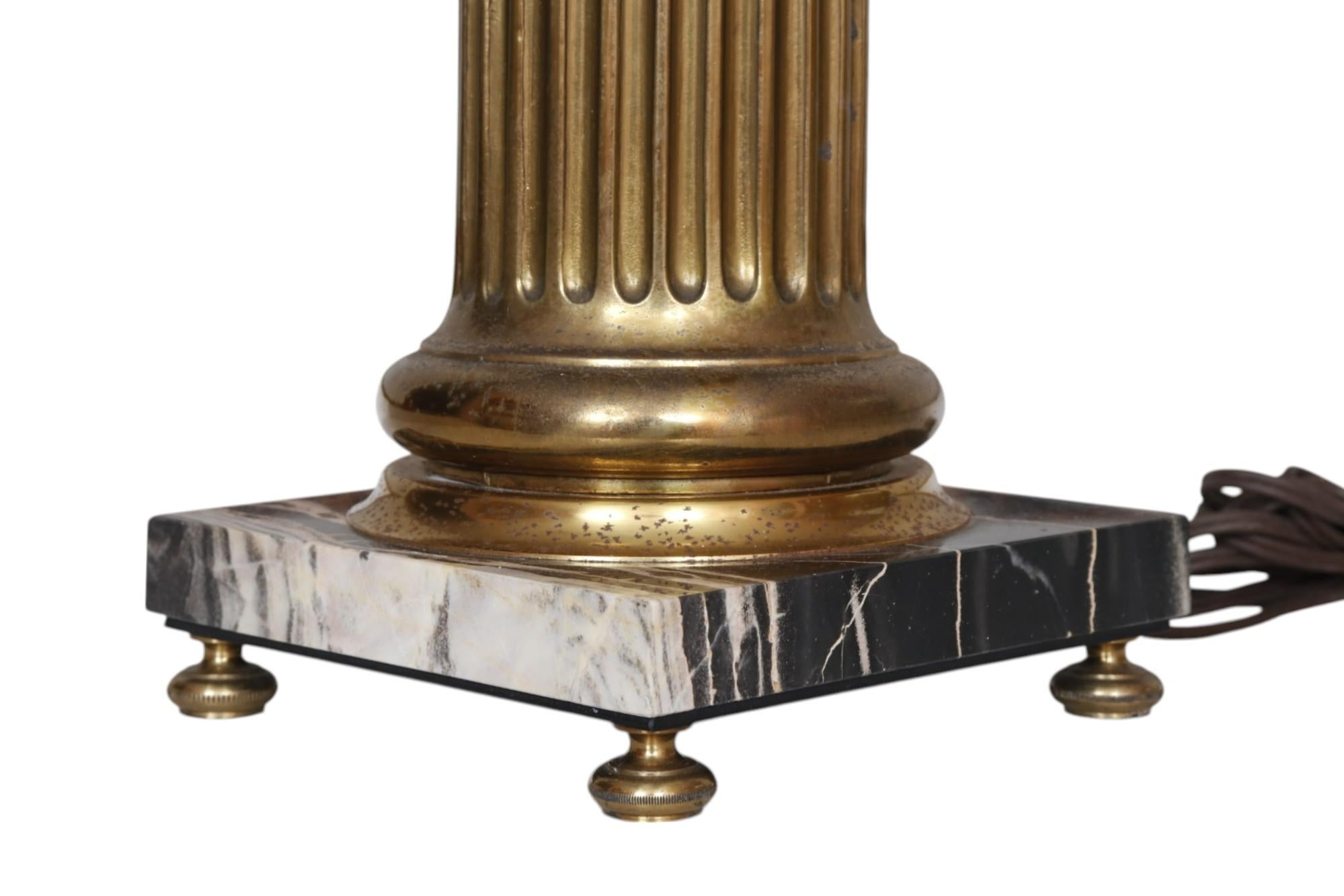 Brass & Marble Column Table Lamp For Sale 1