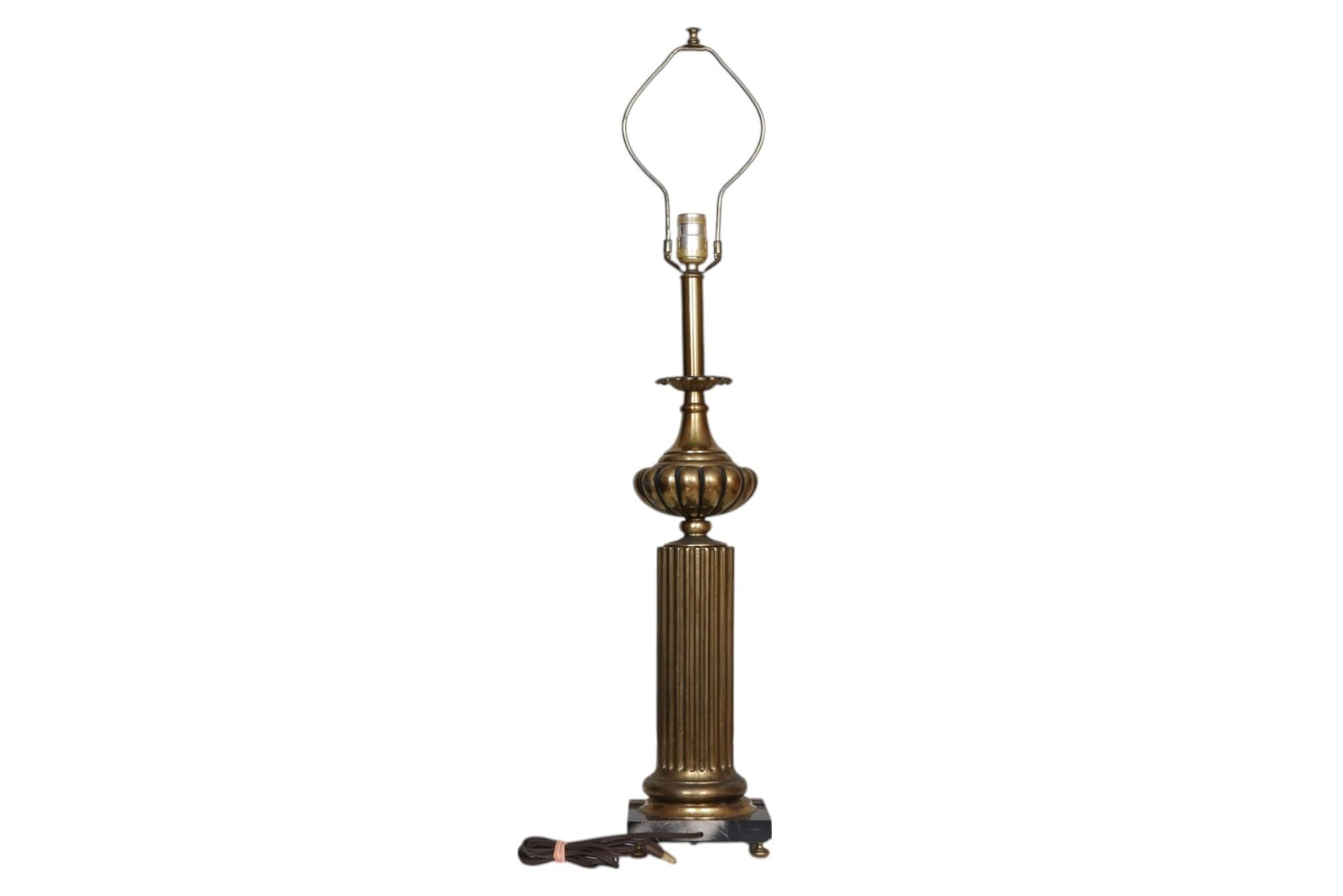 Brass & Marble Column Table Lamp For Sale 3