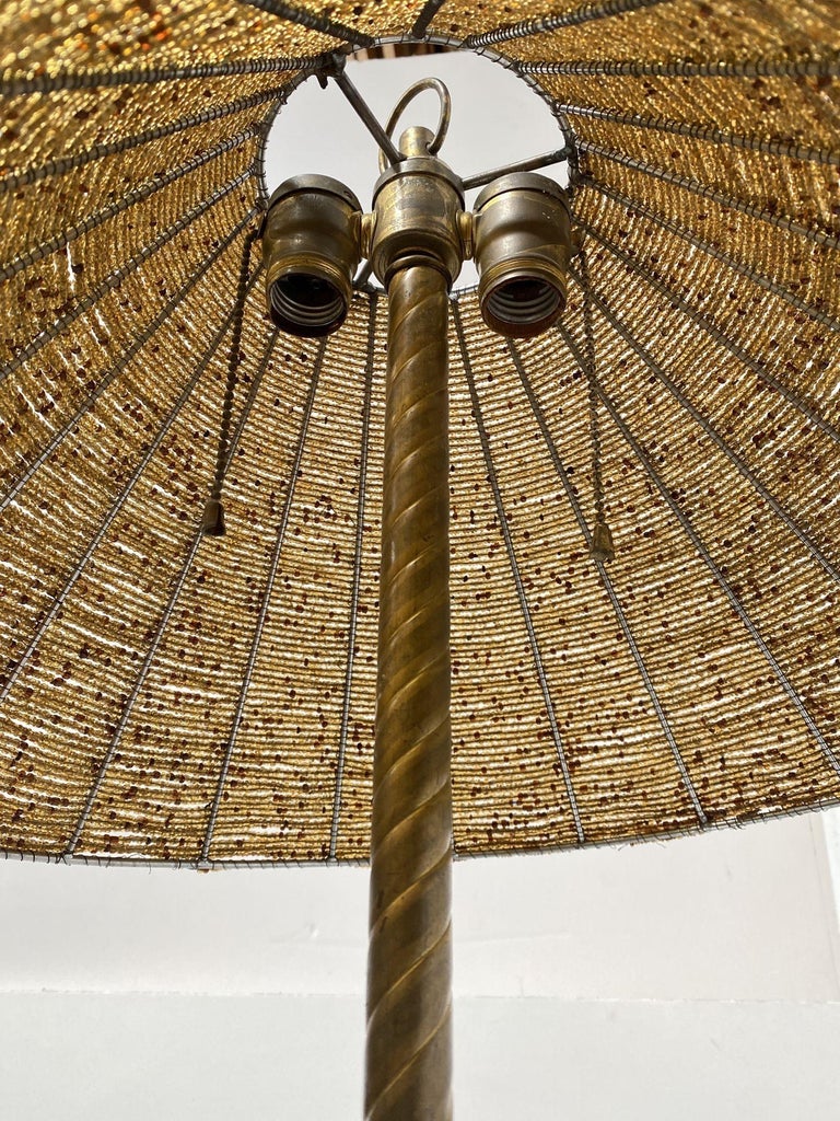 Brass and Marble Empire Iron Marble Floor Lamp w/ Beaded Shade For Sale ...