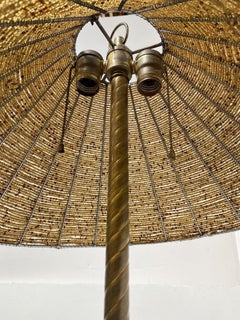 Brass & Marble Empire Iron Marble Floor Lamp w/ Beaded Shade