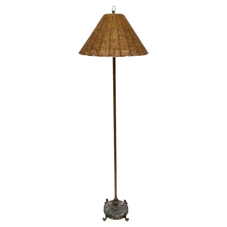 Brass and Marble Empire Iron Marble Floor Lamp w/ Beaded Shade For Sale ...