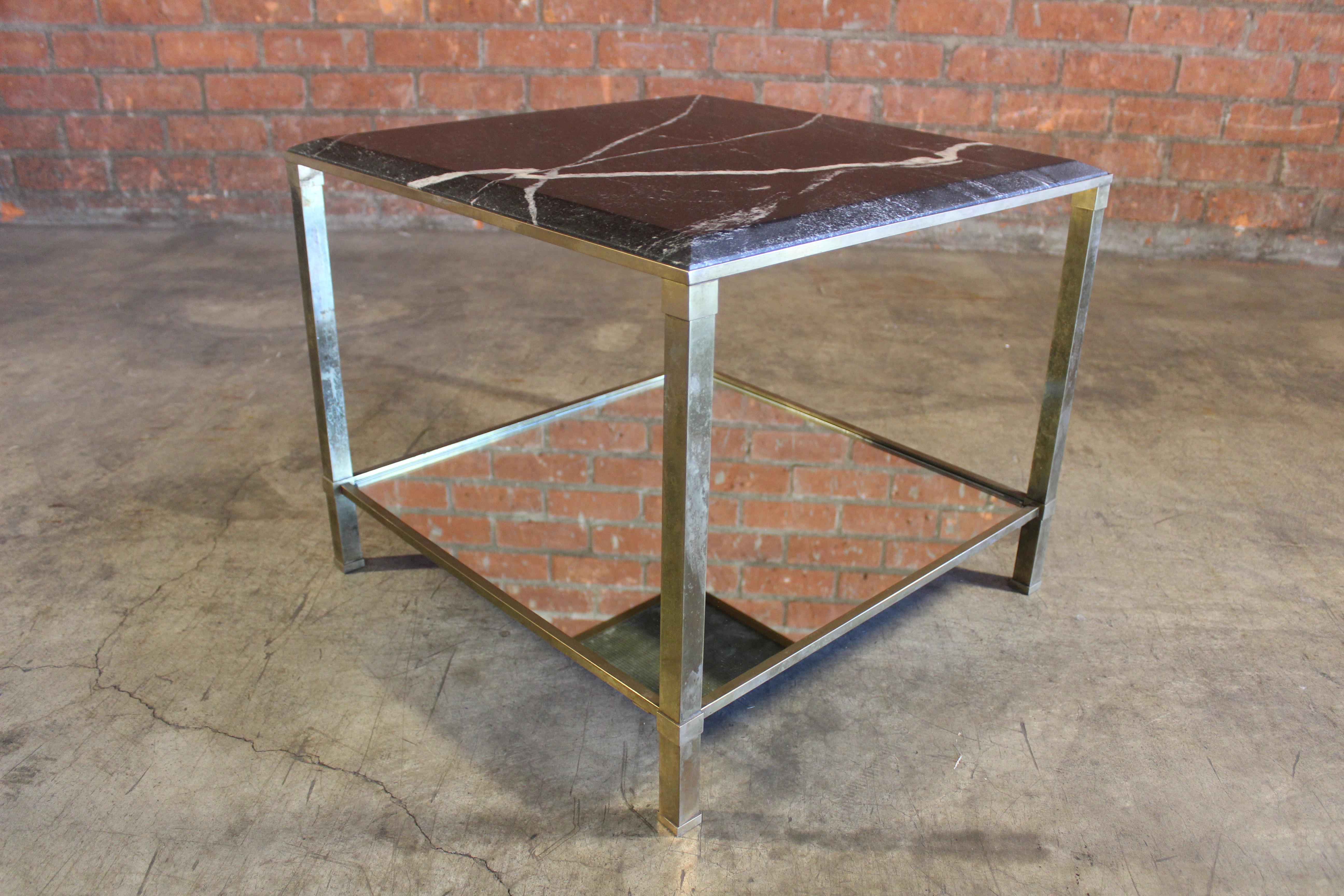 Brass & Marble End Table Attributed to Maison Jansen, France, 1960s For Sale 4