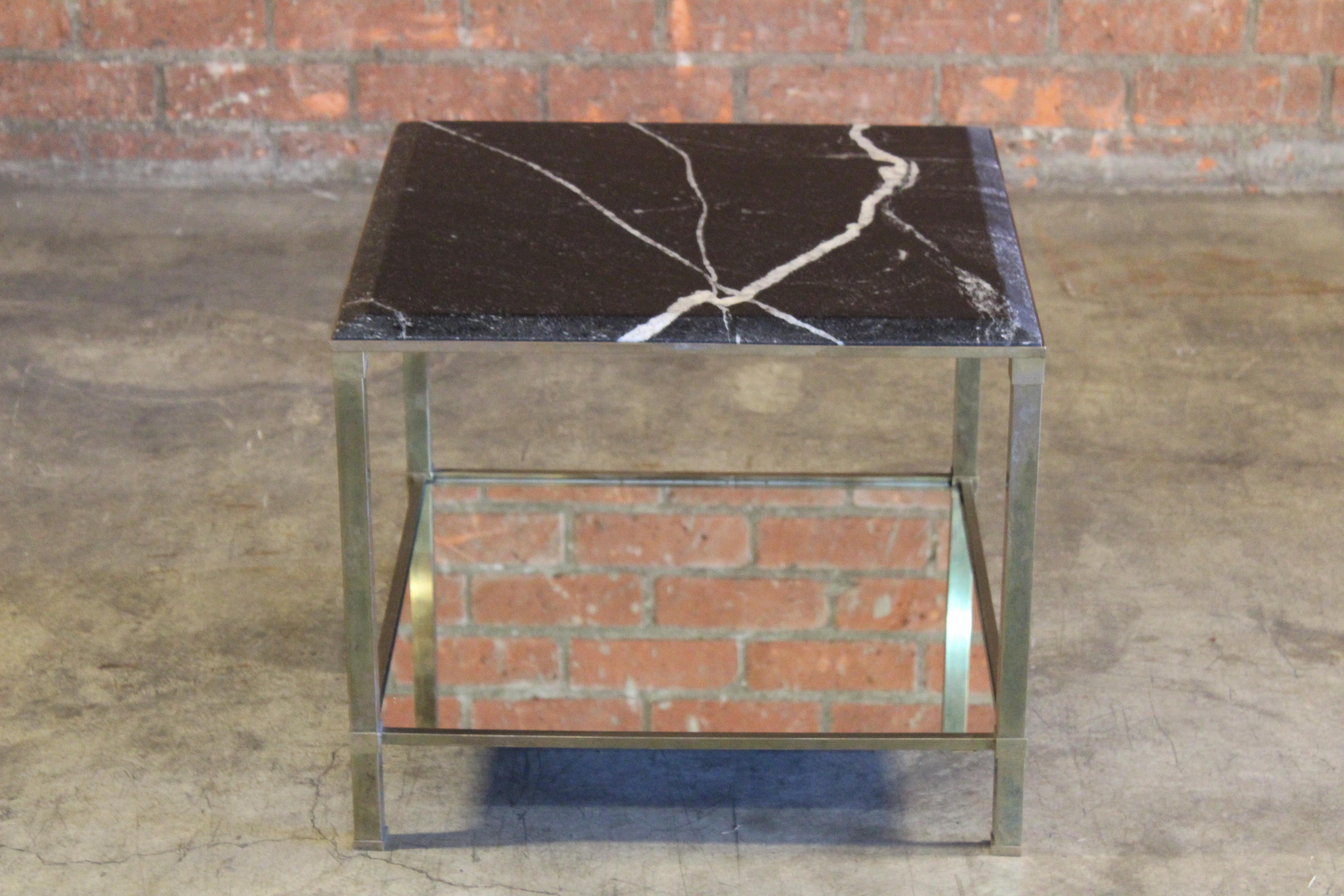 Mid-Century Modern Brass & Marble End Table Attributed to Maison Jansen, France, 1960s For Sale