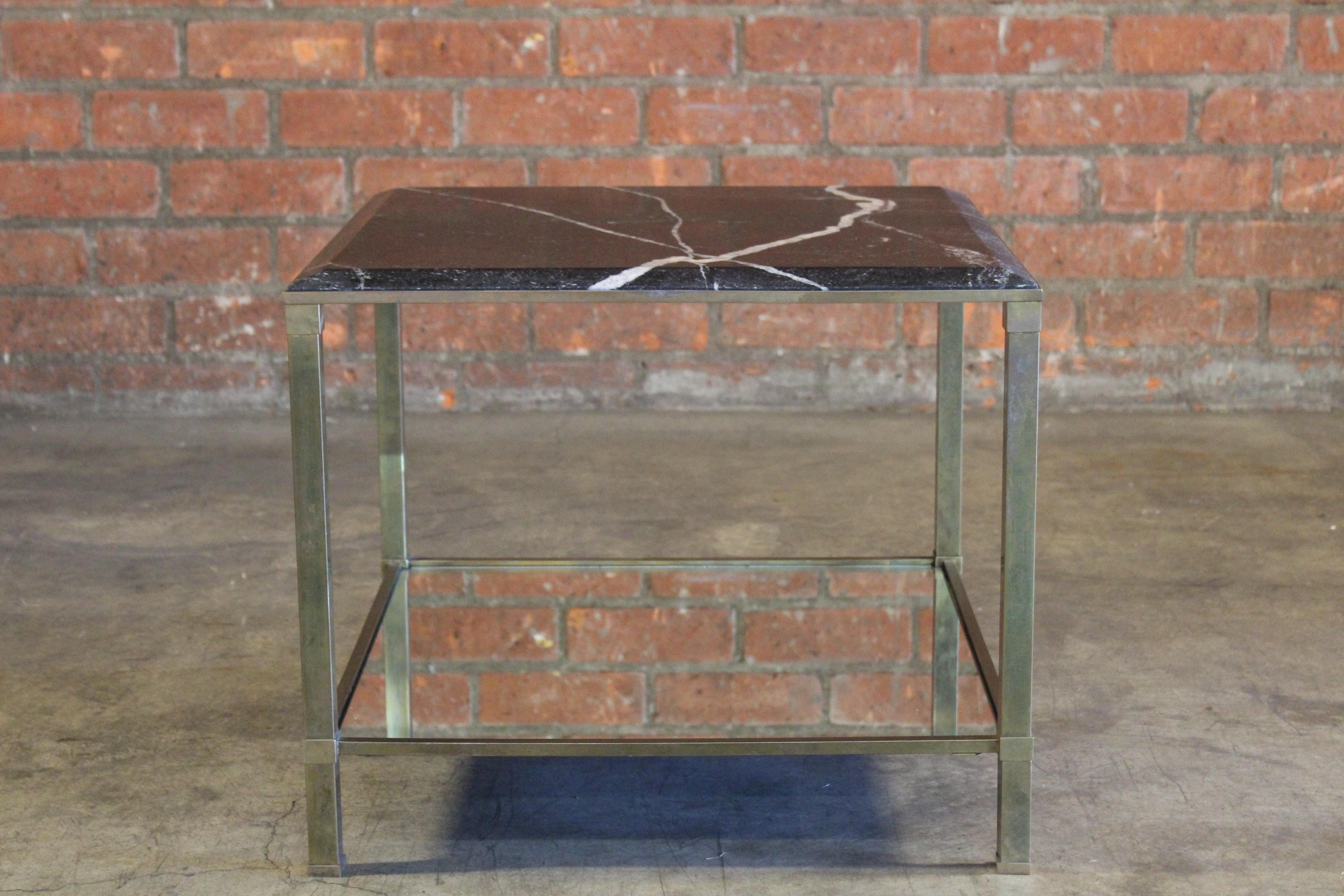 French Brass & Marble End Table Attributed to Maison Jansen, France, 1960s For Sale