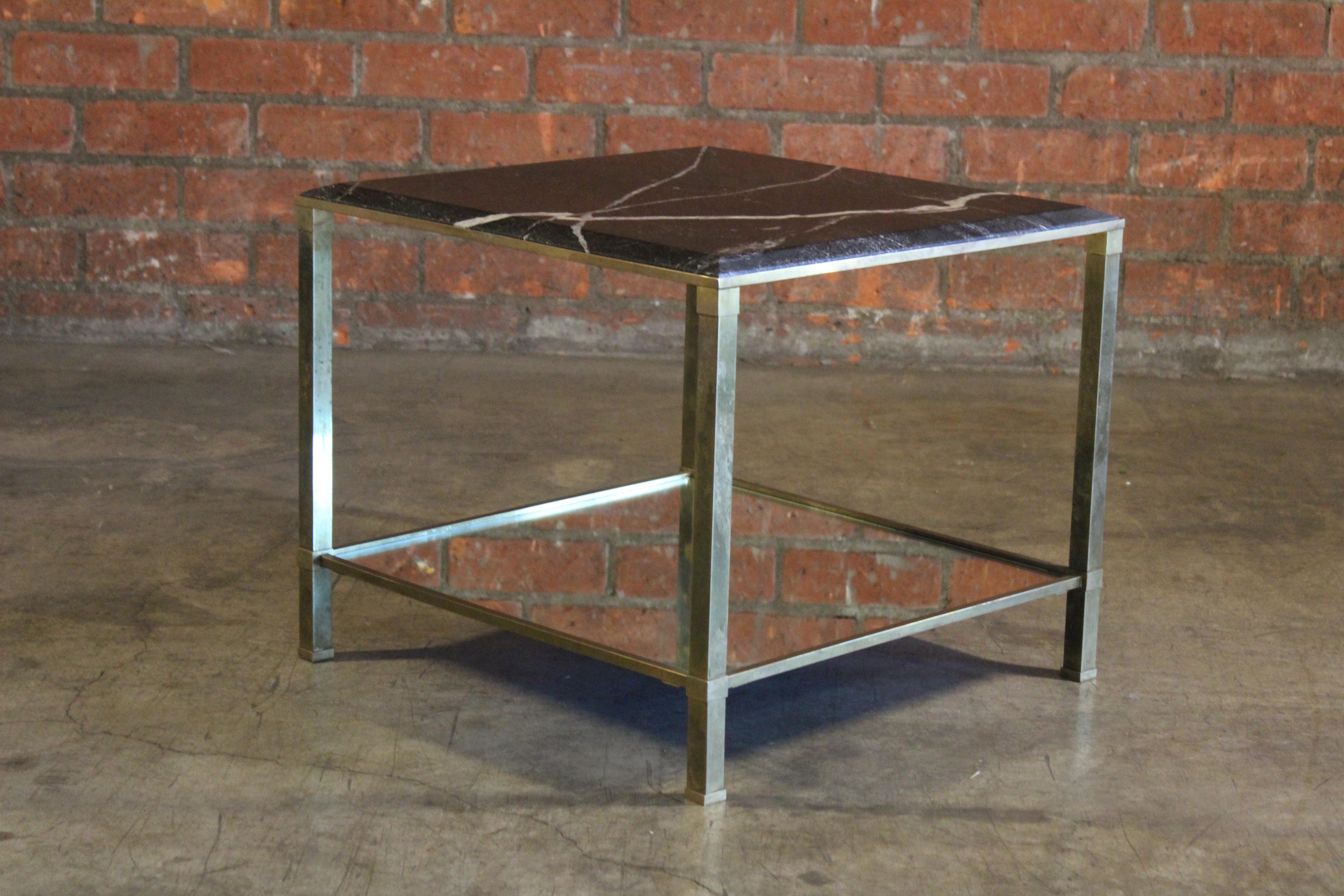 Brass & Marble End Table Attributed to Maison Jansen, France, 1960s For Sale 2