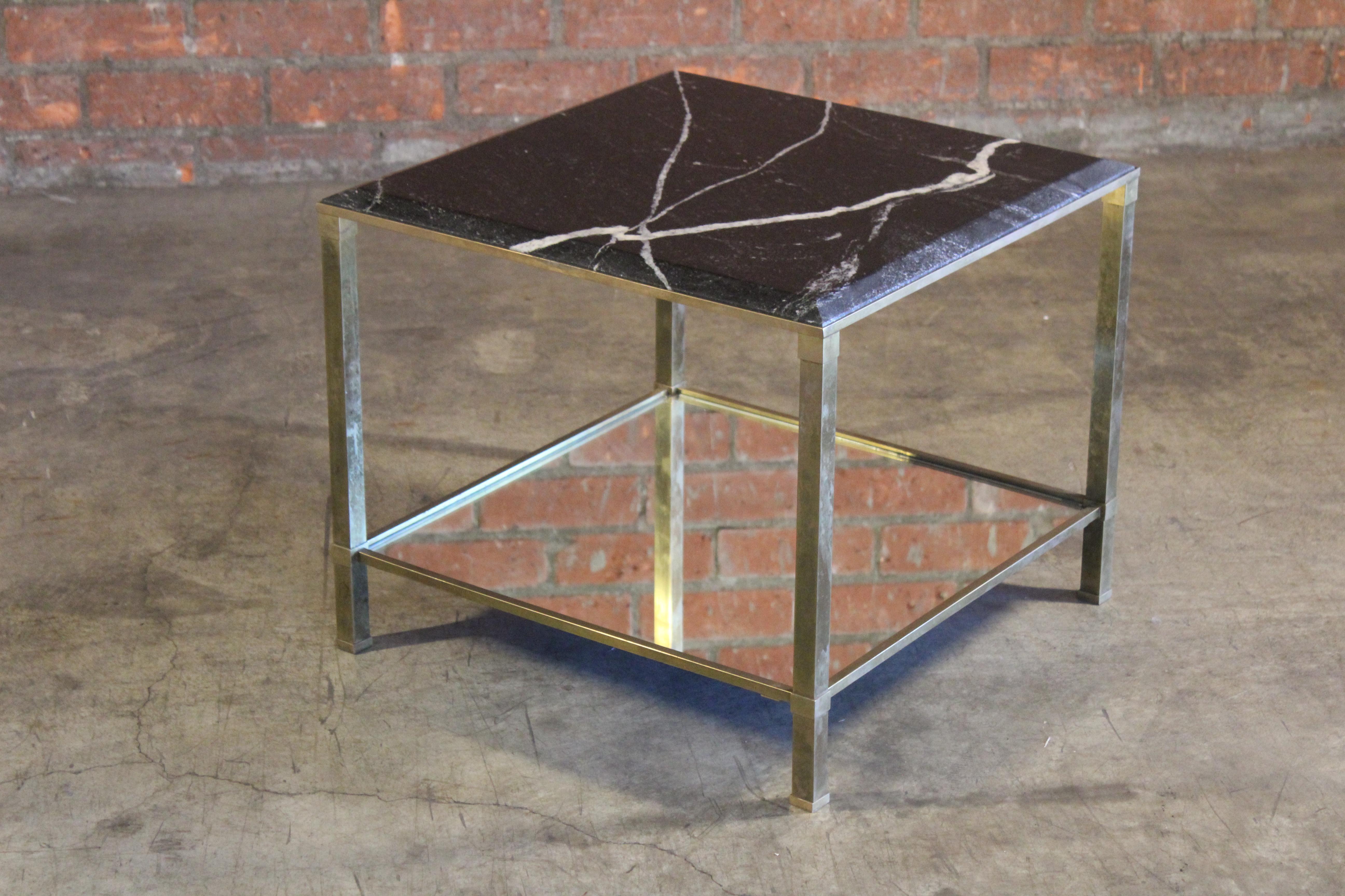 Brass & Marble End Table Attributed to Maison Jansen, France, 1960s For Sale 3
