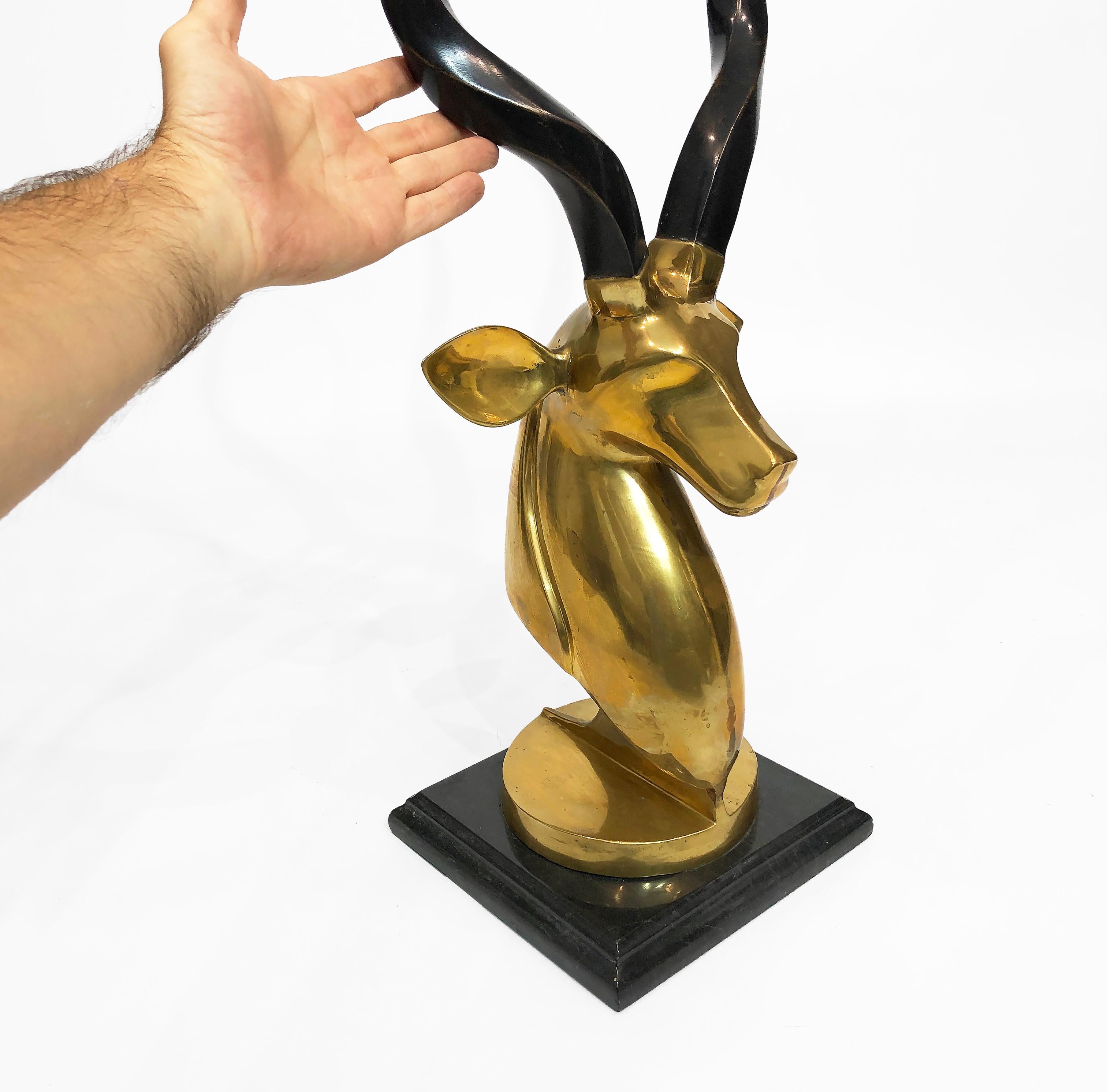 Brass Marble Kudu Antelope Head Sculpture Karl Springer Style For Sale 6