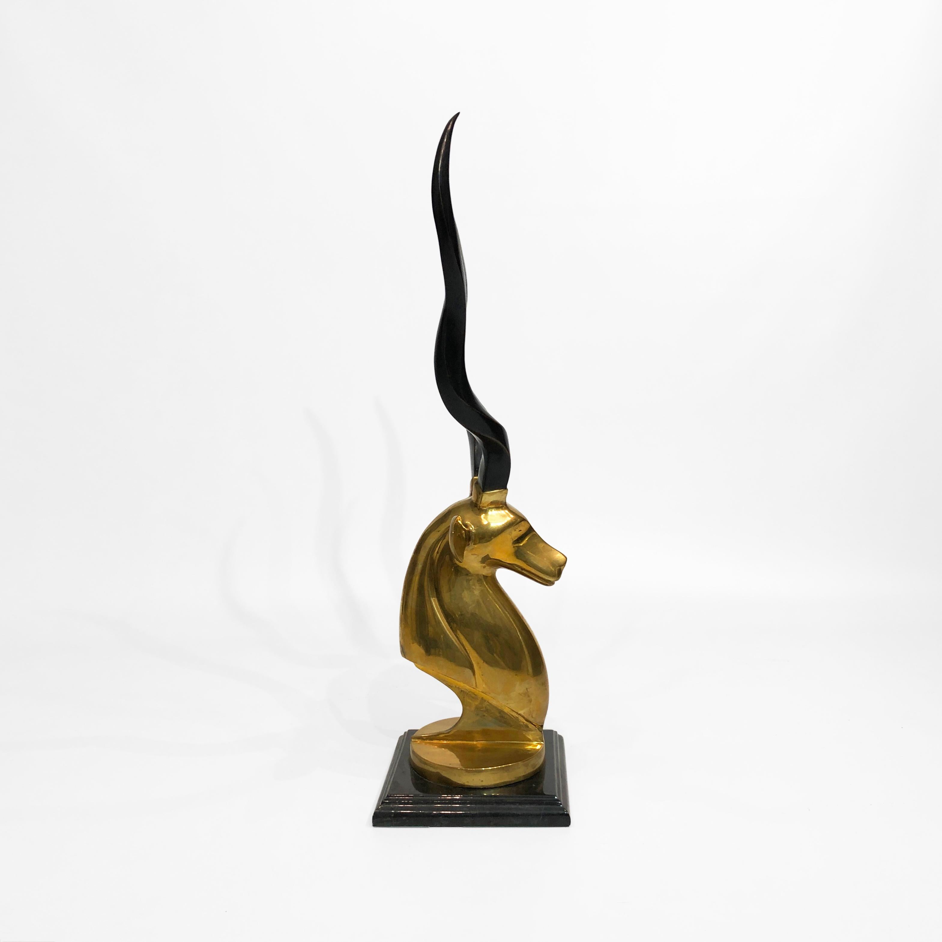 Brass Marble Kudu Antelope Head Sculpture Karl Springer Style For Sale 8