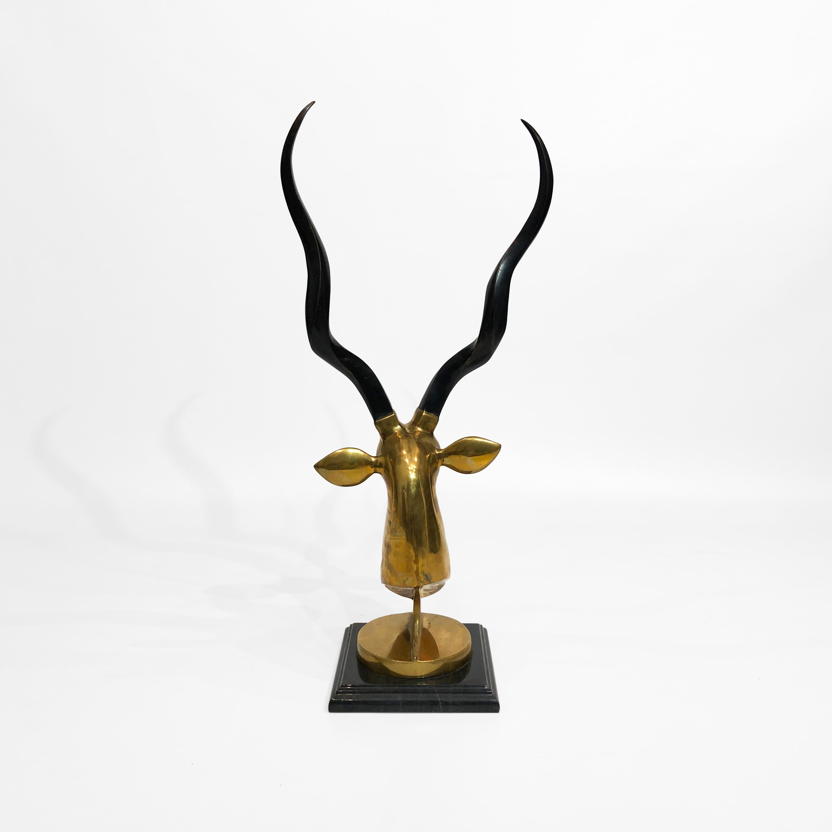 Brass Marble Kudu Antelope Head Sculpture Karl Springer Style For Sale 6