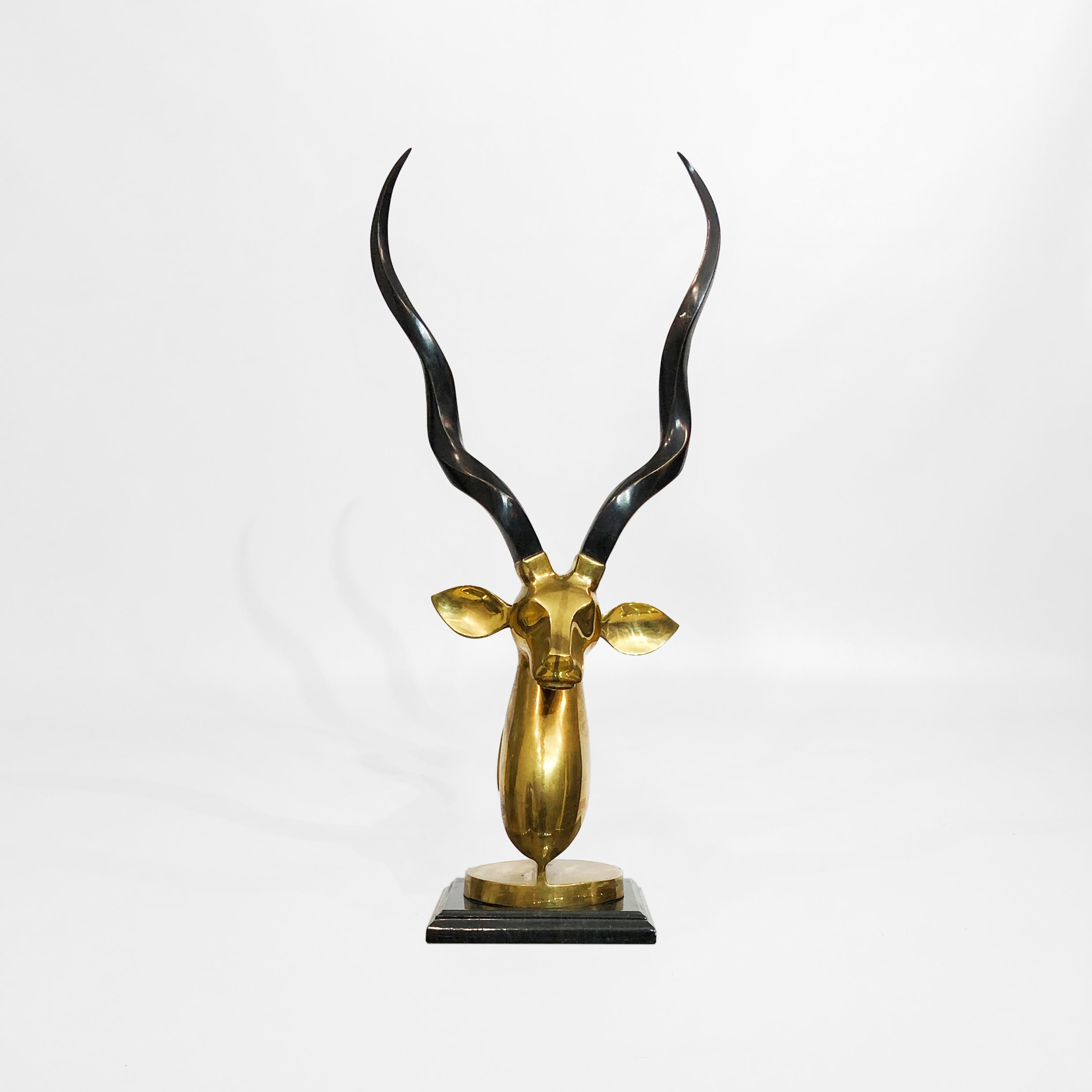 Brass Marble Kudu Antelope Head Sculpture Karl Springer Style For Sale 1