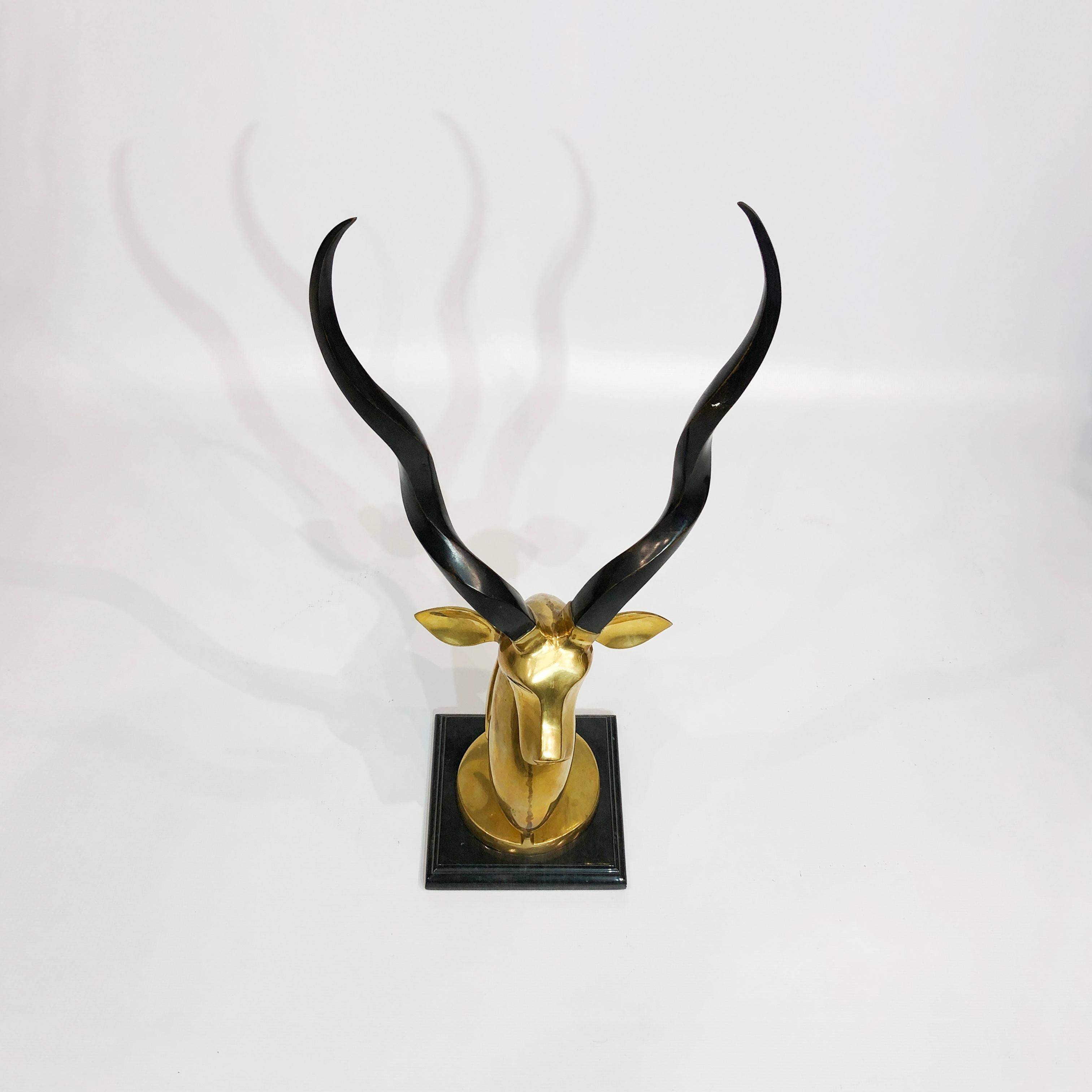 Brass Marble Kudu Antelope Head Sculpture Karl Springer Style For Sale 2