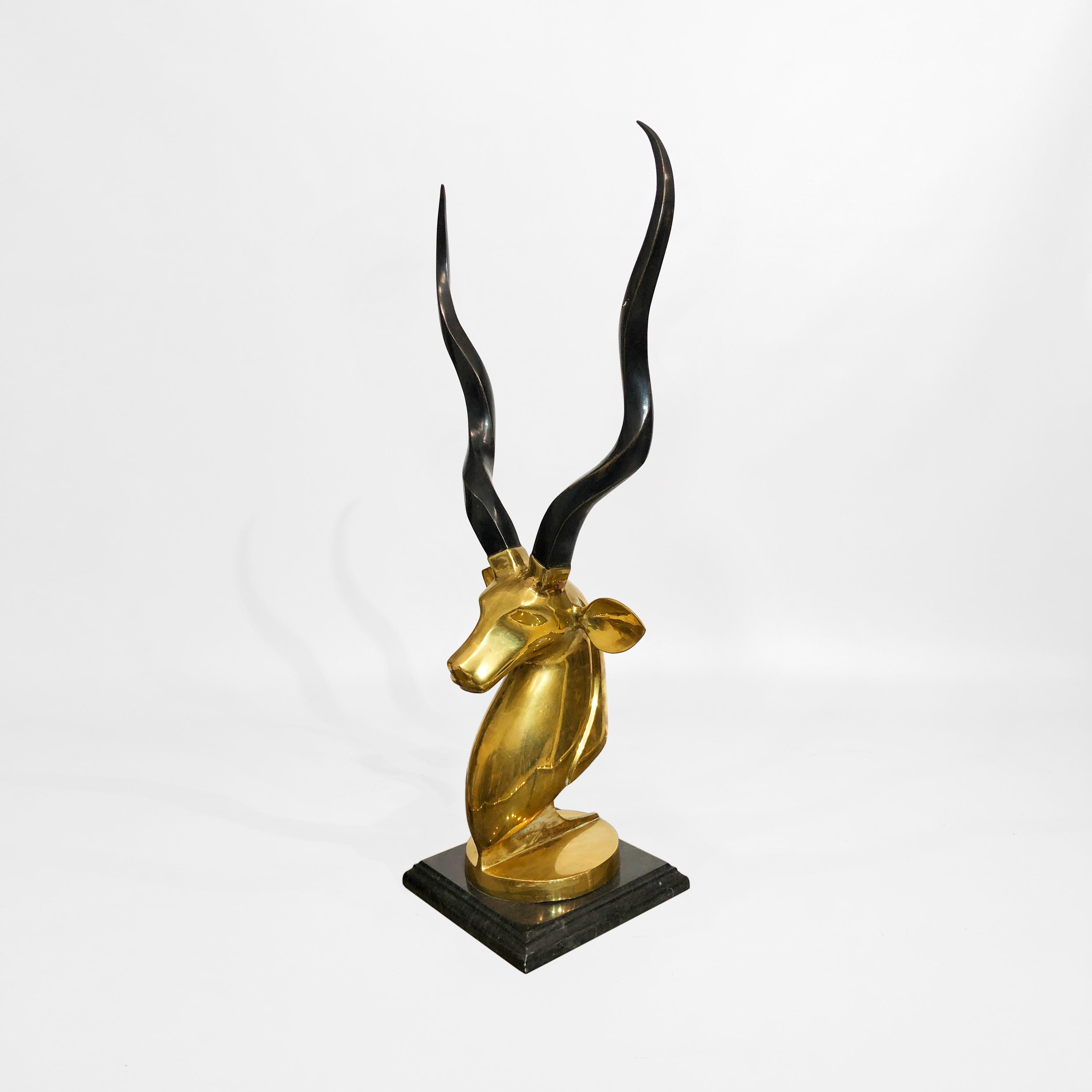 Brass Marble Kudu Antelope Head Sculpture Karl Springer Style For Sale 3