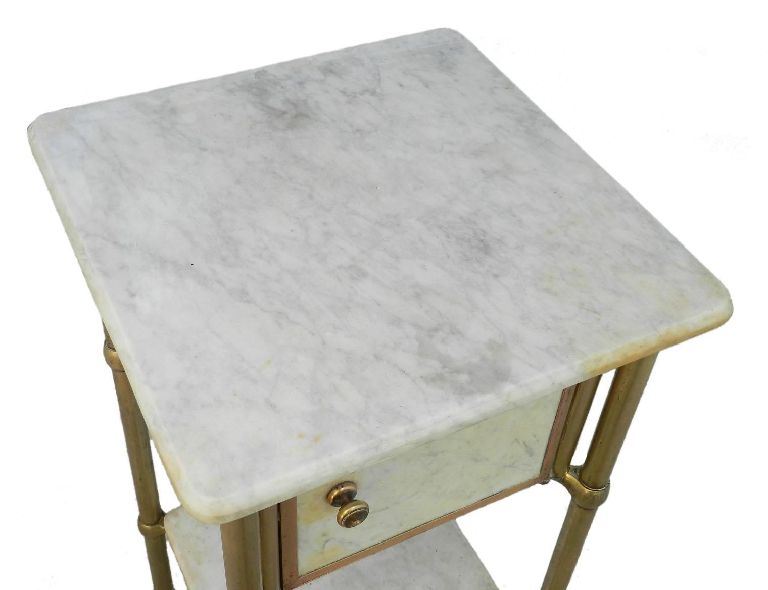 Mid-Century Modern Brass and Marble Side Cabinet Early 20th Century Nightstand Bedside Table