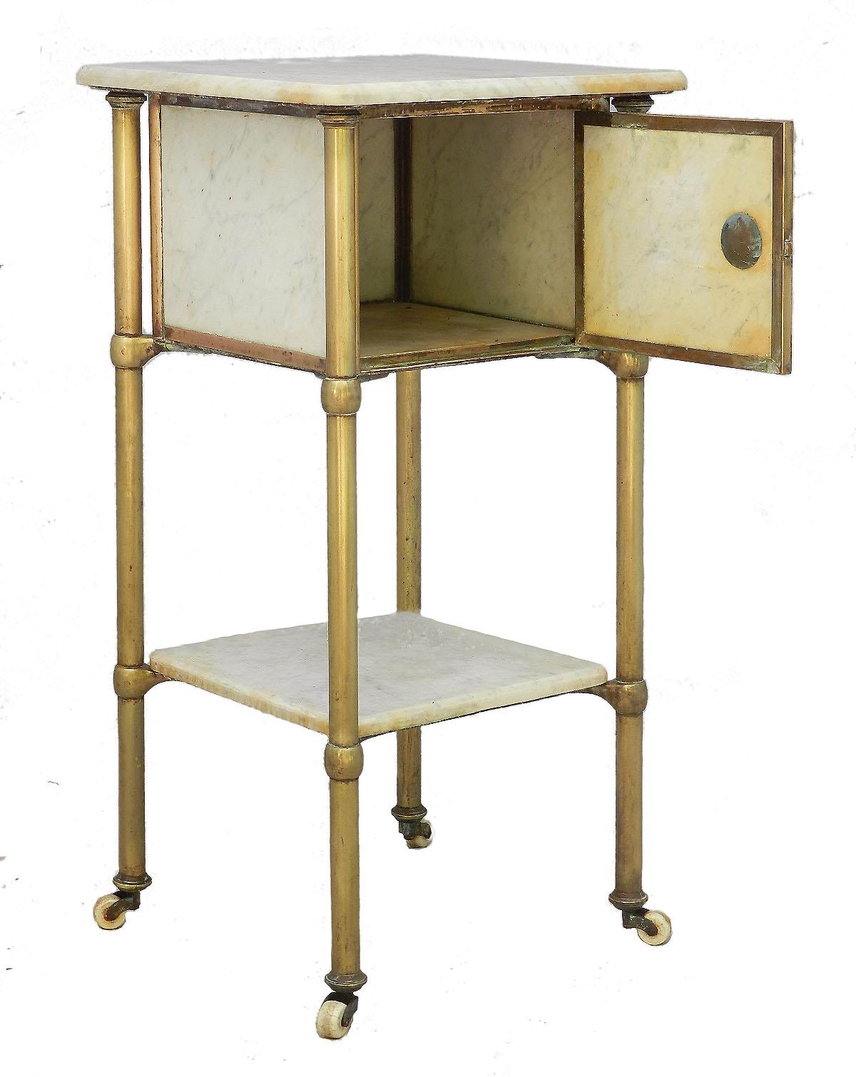 French Brass and Marble Side Cabinet Early 20th Century Nightstand Bedside Table
