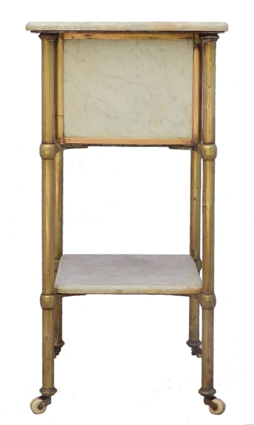 Brass and Marble Side Cabinet Early 20th Century Nightstand Bedside Table In Good Condition In Mimizan, FR