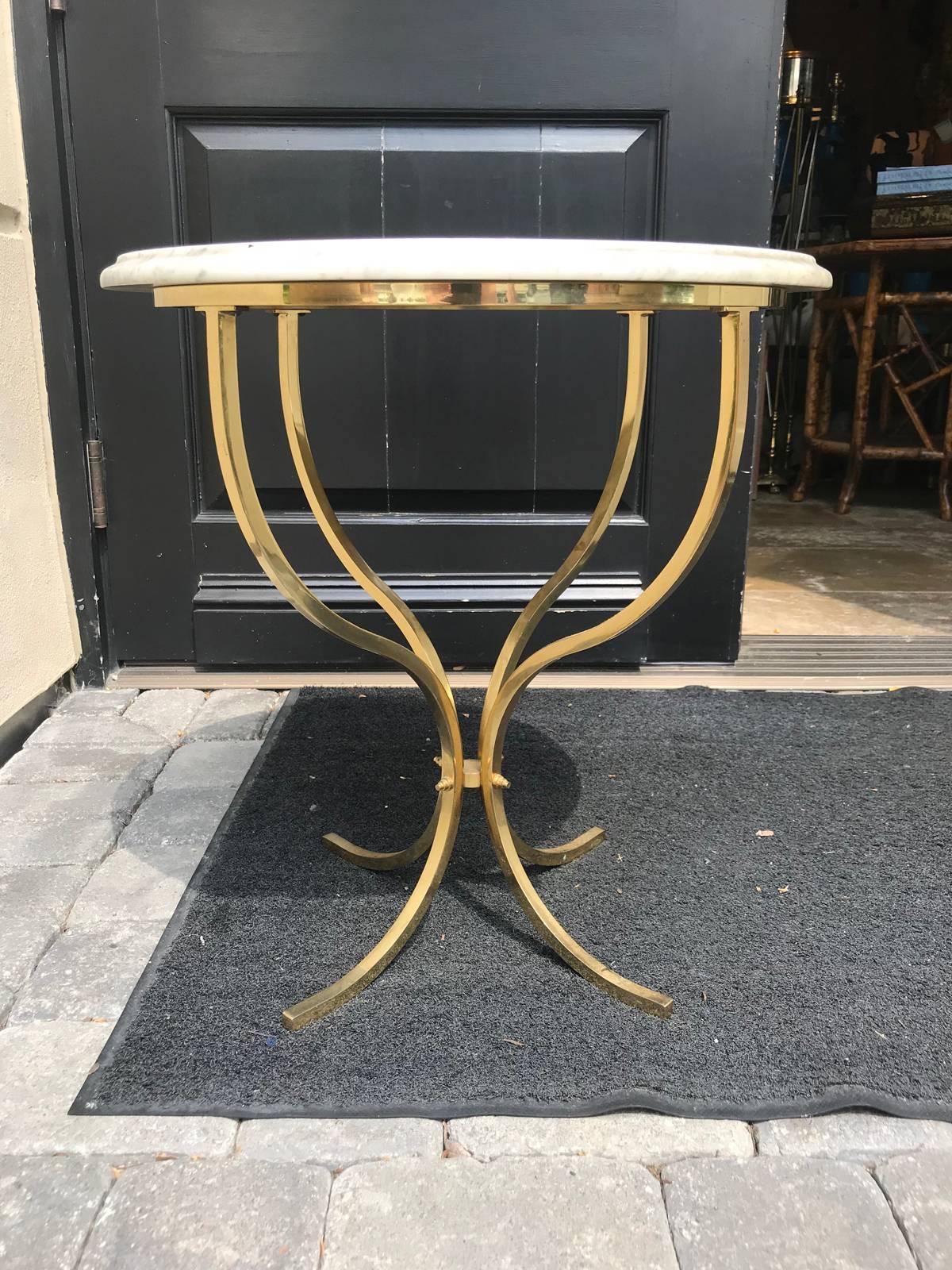 Brass marble-top table, attributed to Paul McCobb, circa 1970s.