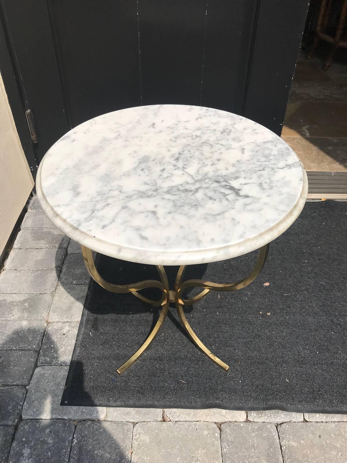Brass Marble-Top Table, Attributed to Paul McCobb, circa 1970s In Good Condition In Atlanta, GA