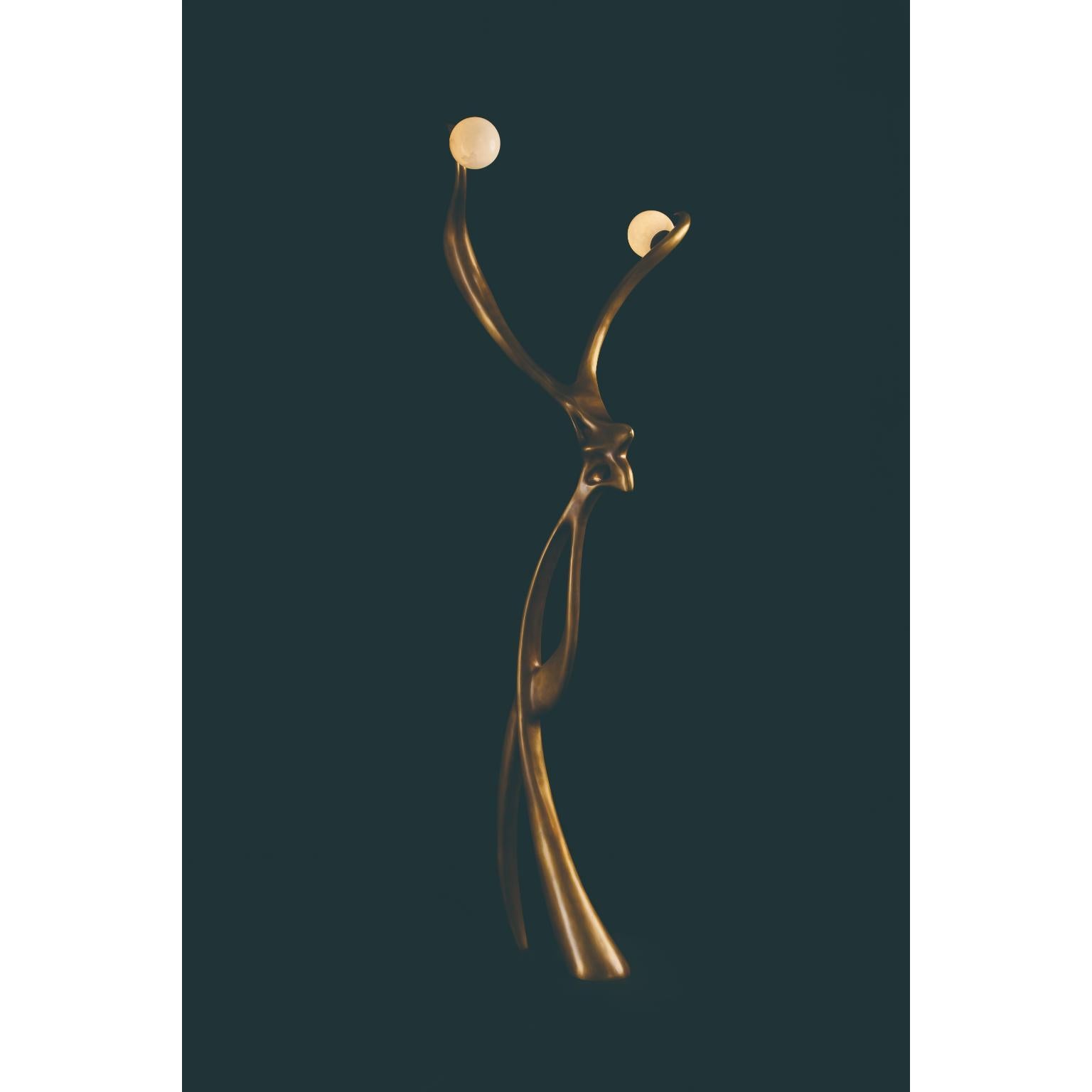 Postmoderno Lampada da terra Elfe in ottone e marmo X-Lampe di Duen Studio in vendita