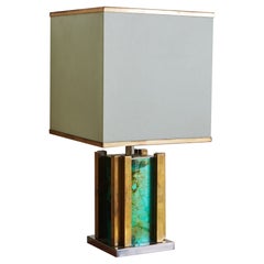 Lampe de bureau en laiton et verre vert marbré de Romeo Rega, Italie, années 1970