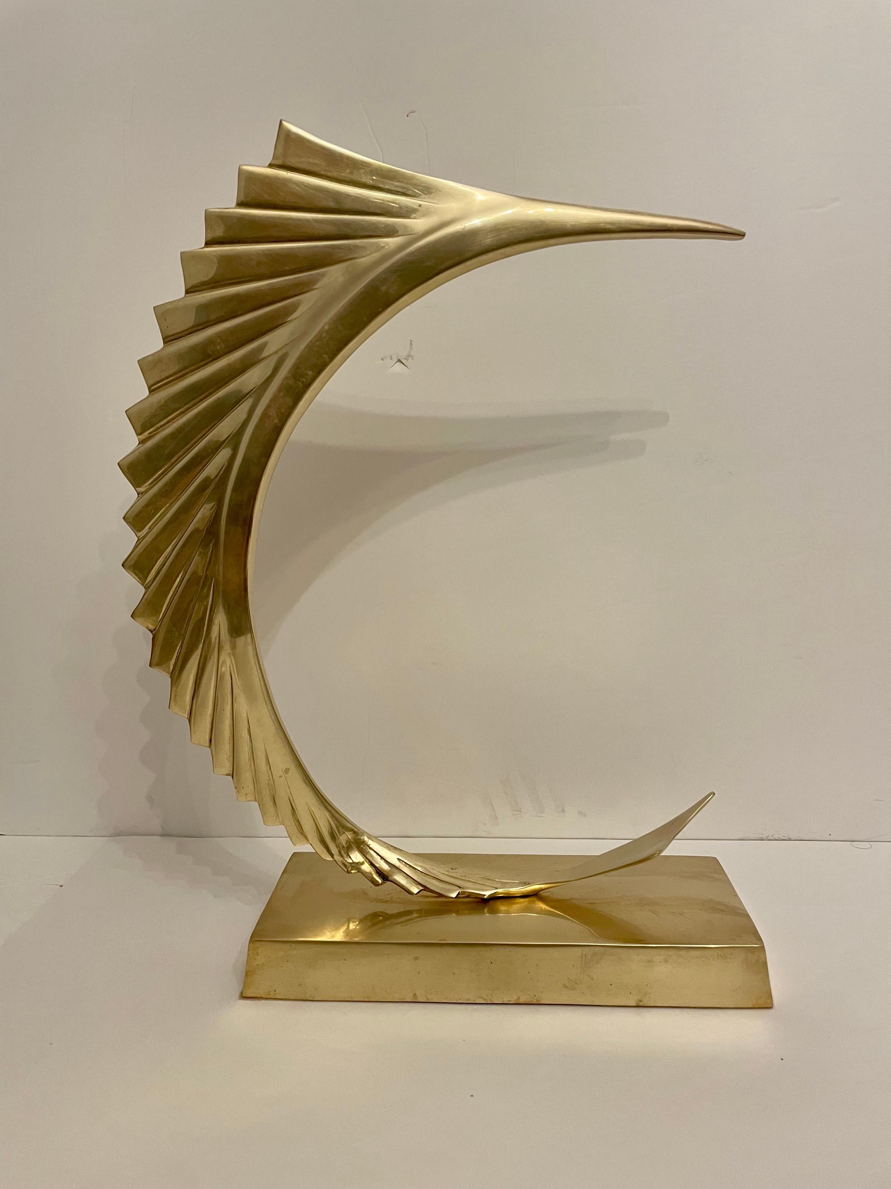 Mid century Brass Marlin or Sailfish sculpture from the 1950's-1960s. Good overall condition, hand polished. Measures 17