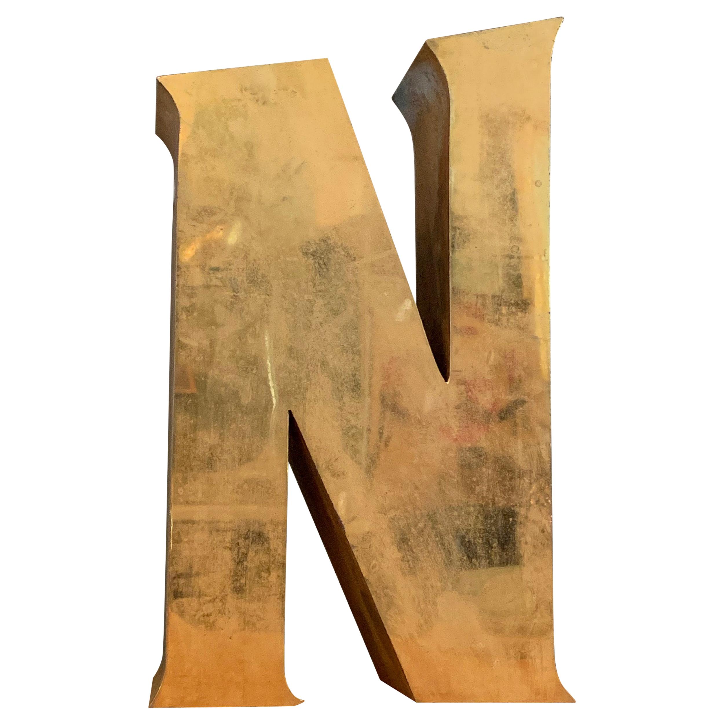 Brass Marquee Letter N For Sale