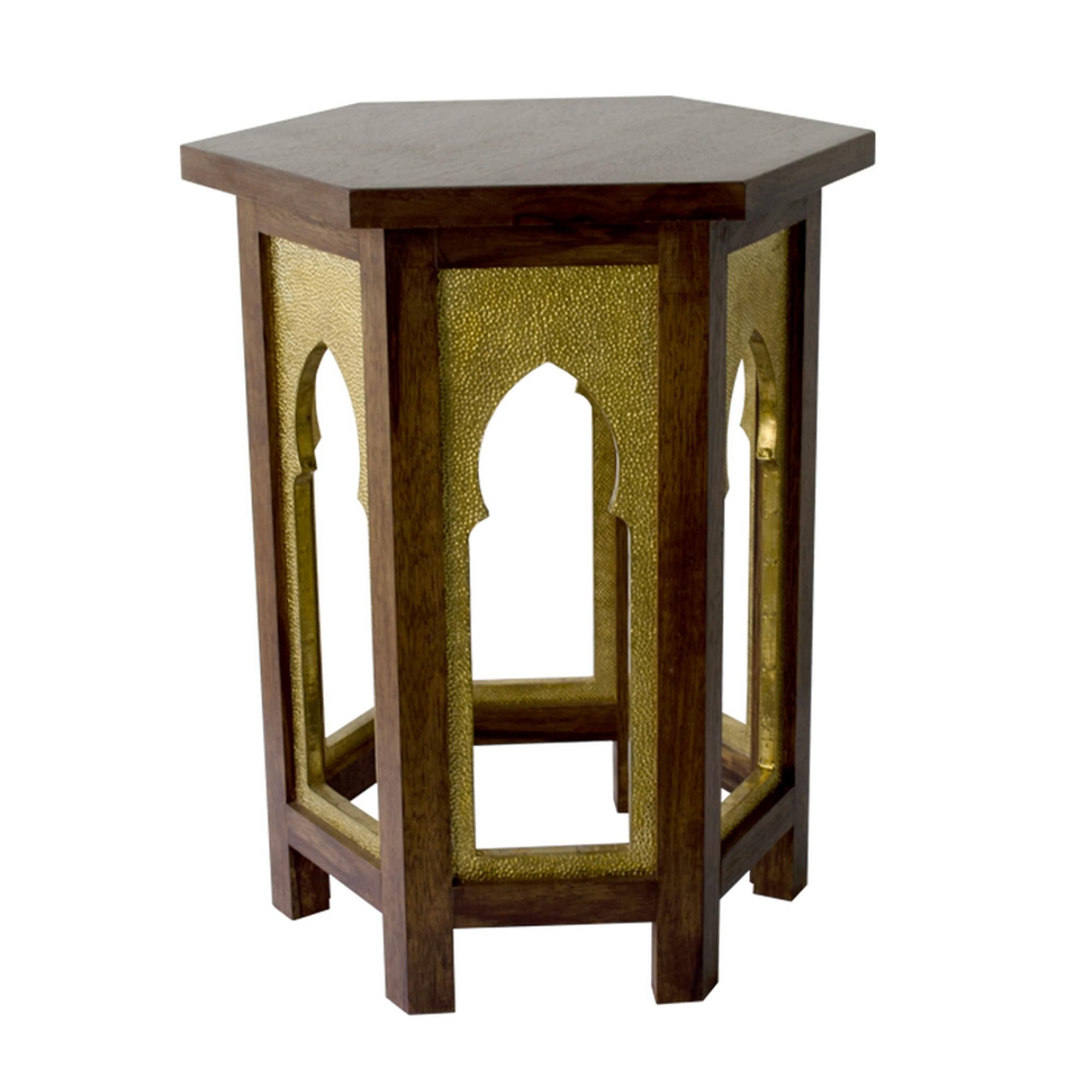 Indian Mehrab Table in Brass Clad Over Wood Handcrafted in India by Stephanie Odegard For Sale
