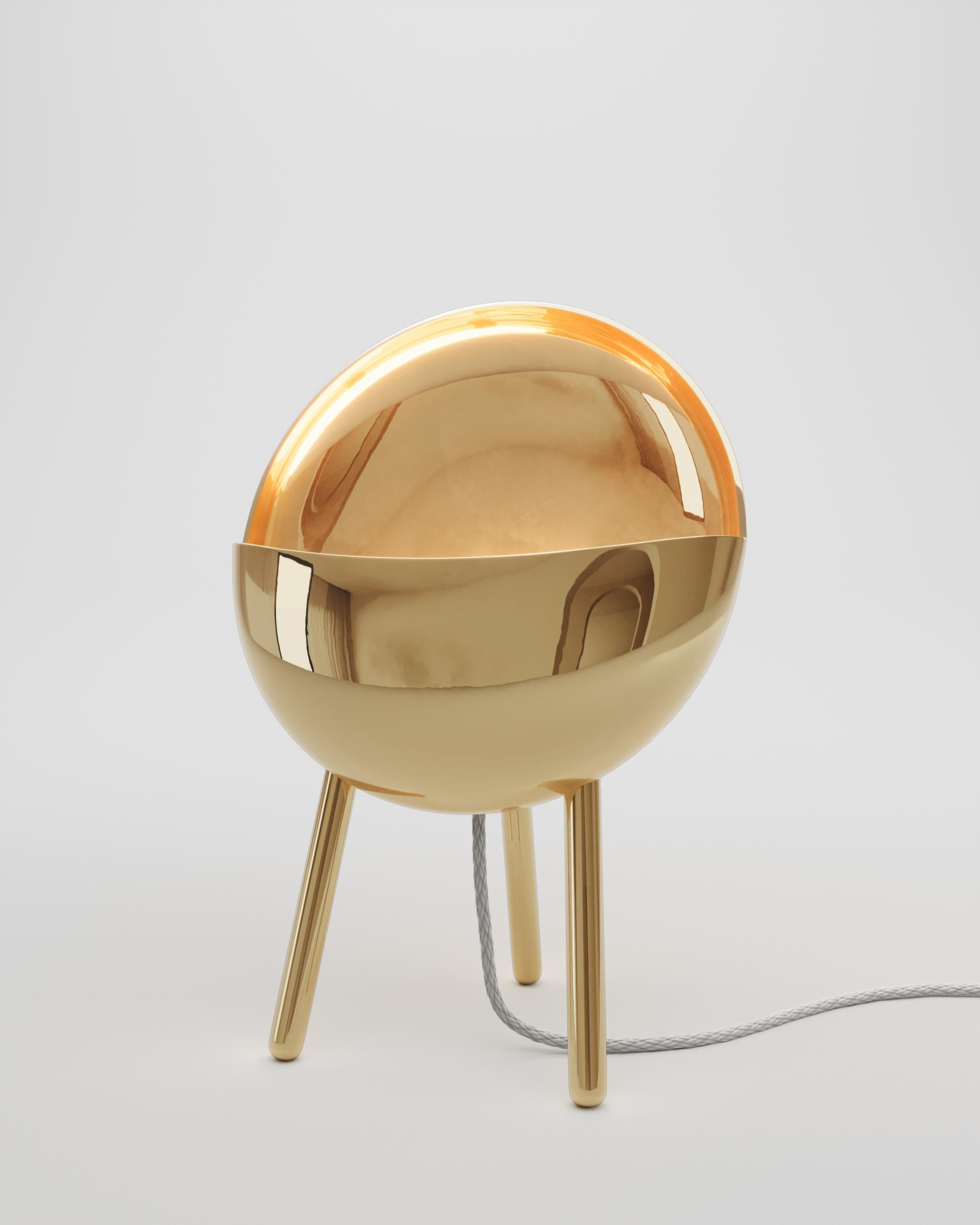 Brass Meia Lua Table Lamp by Studio Orth
Dimensions: W 28 x D 18 x H 40 cm
Materials: Cast metal.
Finishes: Polished Cast Brass or Polished Cast Aluminum
 
All our lamps can be wired according to each country. If sold to the USA it will be wired for
