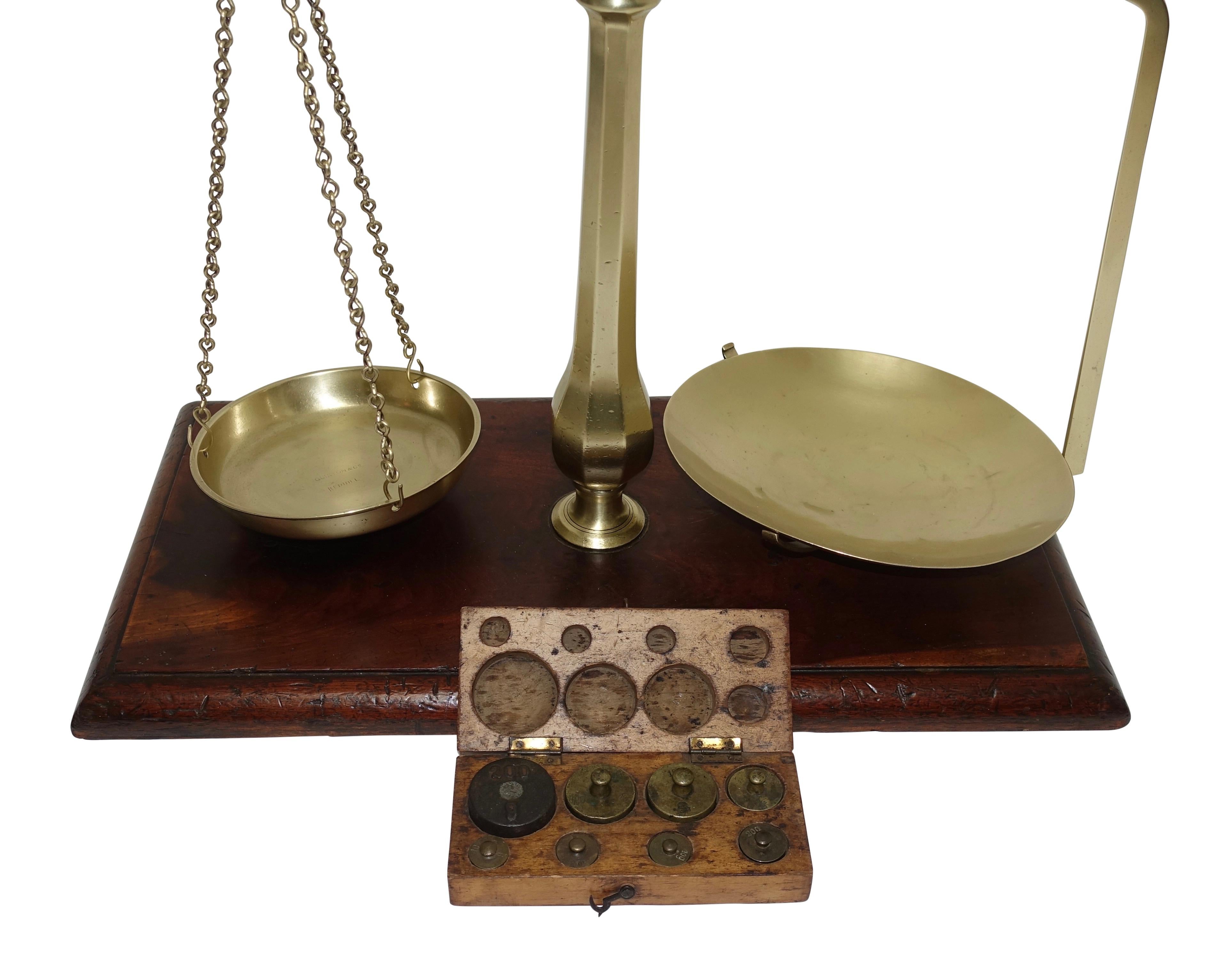 Brass Merchants Scale on Mahogany Base with Weights, English, 19th Century 2