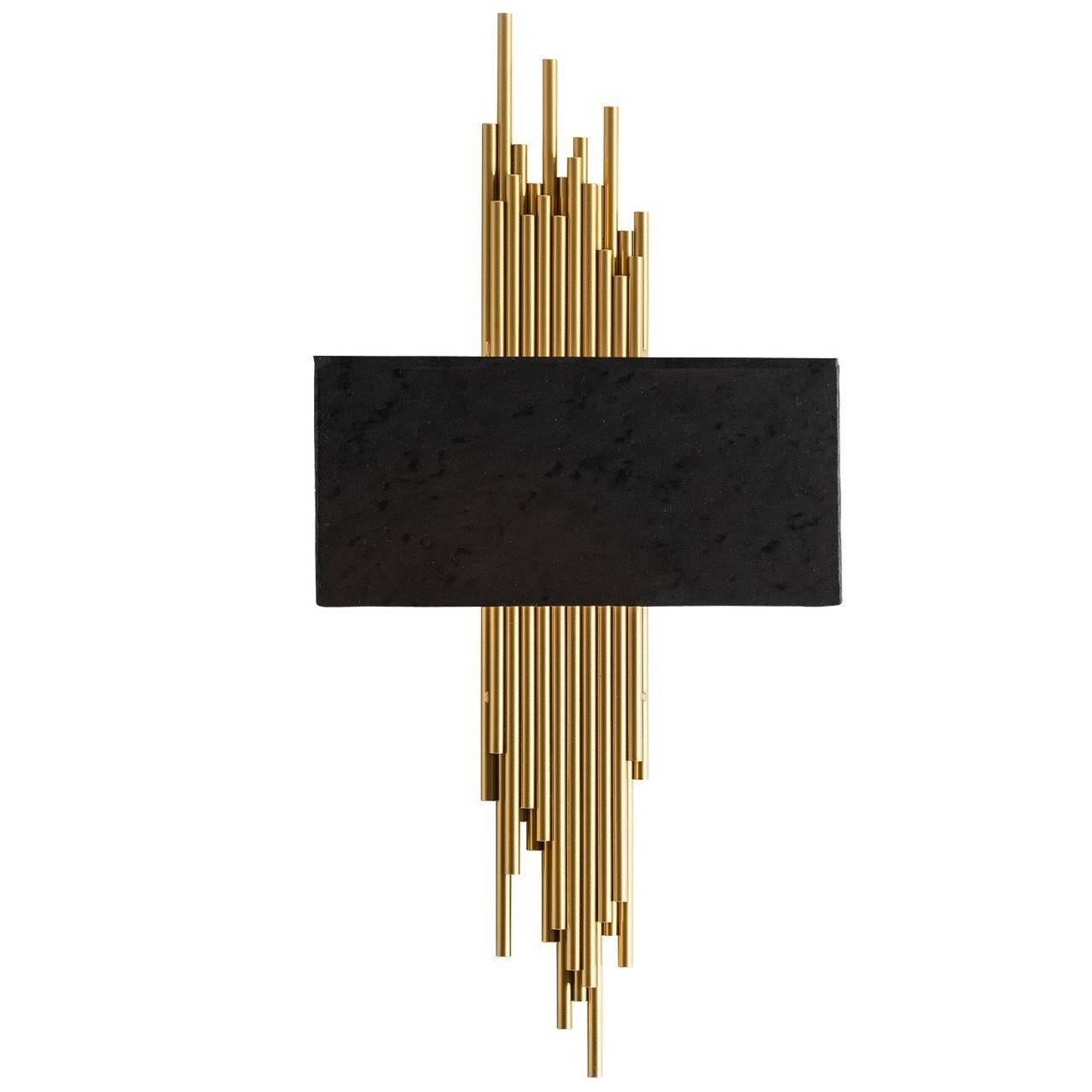 Gold metal and black fabric wall light.