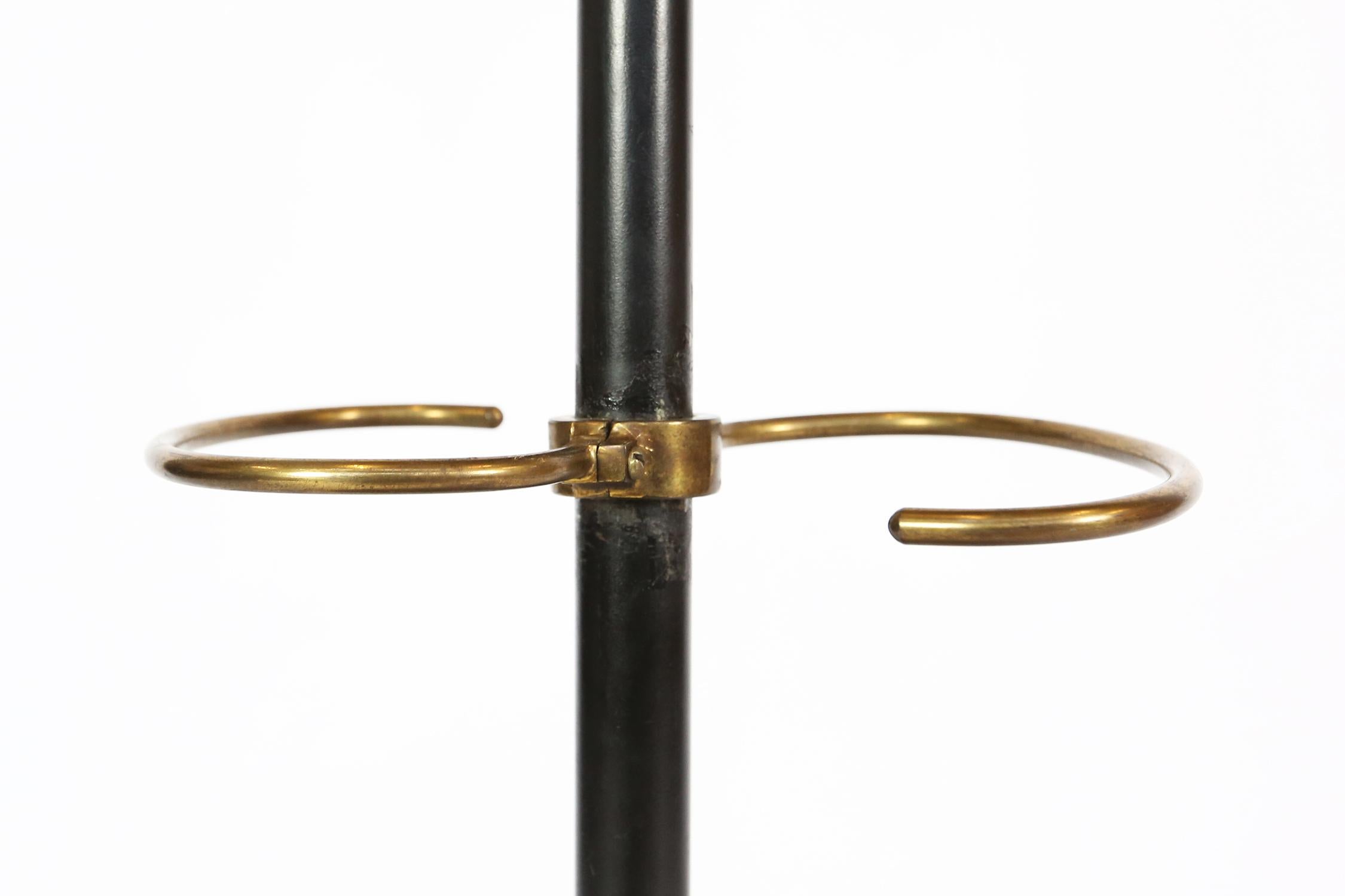 Mid-Century Modern Brass and Metal Coat Stand by Jacques Adnet with brass hooks, France, 1950s
