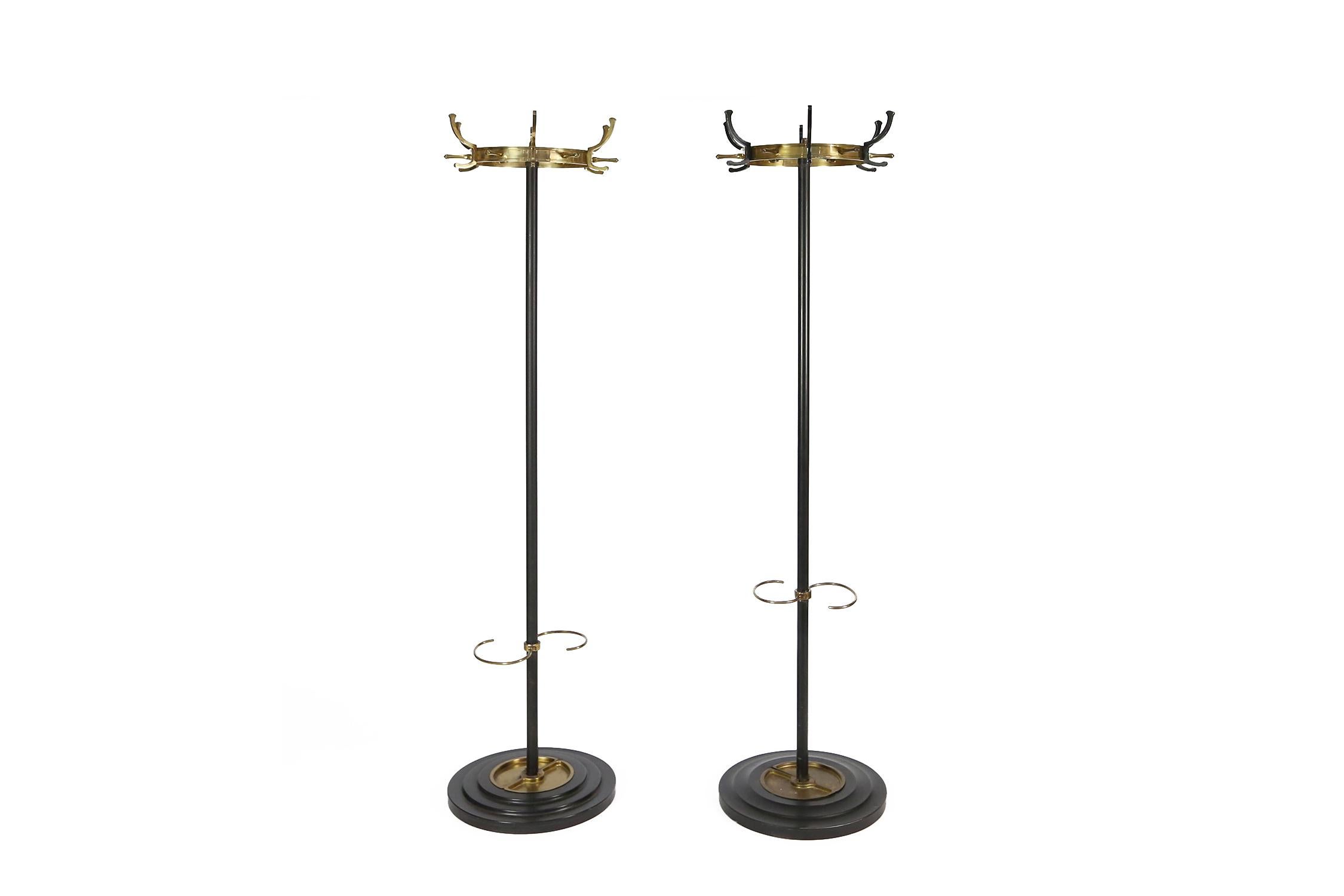Brass and Metal Coat Stand by Jacques Adnet with brass hooks, France, 1950s 1