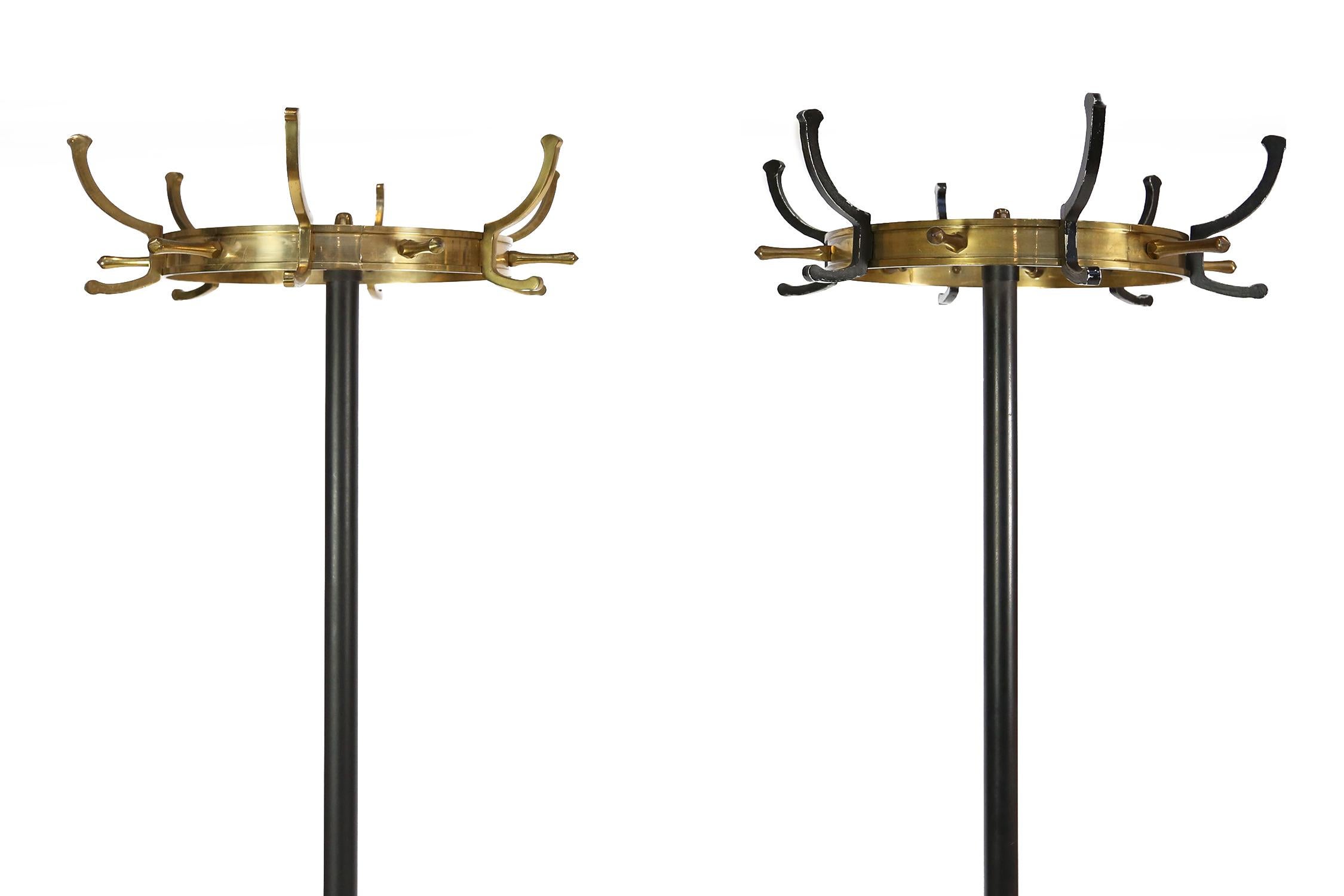 Brass and Metal Coat Stand by Jacques Adnet with brass hooks, France, 1950s 2