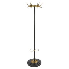 Brass & Metal Coat Stand by Jacques Adnet with Brass Hooks, France, 1950s