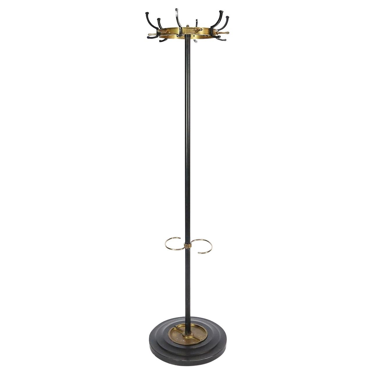 Brass and Metal Coat Stand by Jacques Adnet with brass hooks, France, 1950s