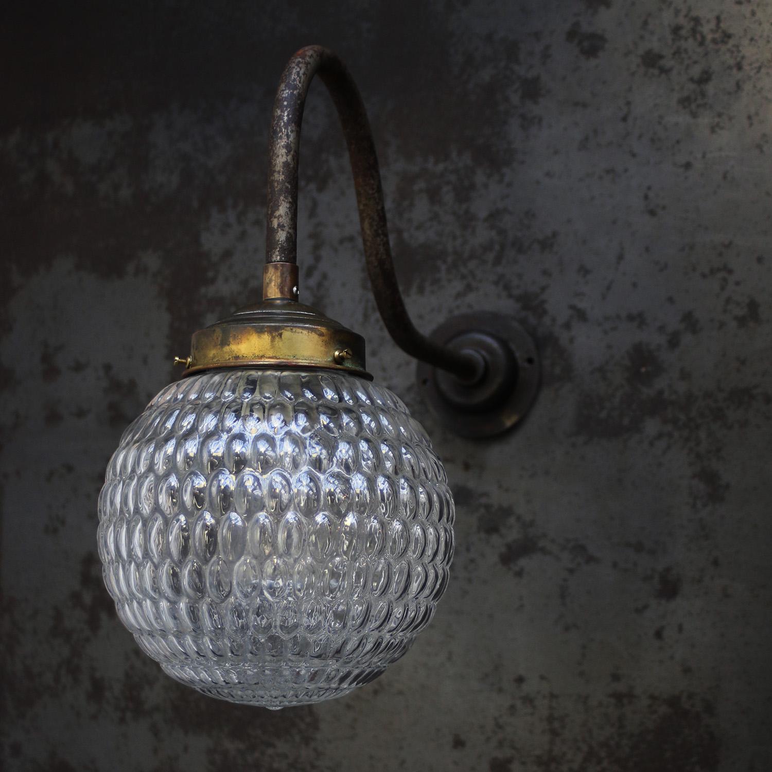 Industrial Brass Mid Century Clear Glass Cast Iron Sconces Wall Lights For Sale