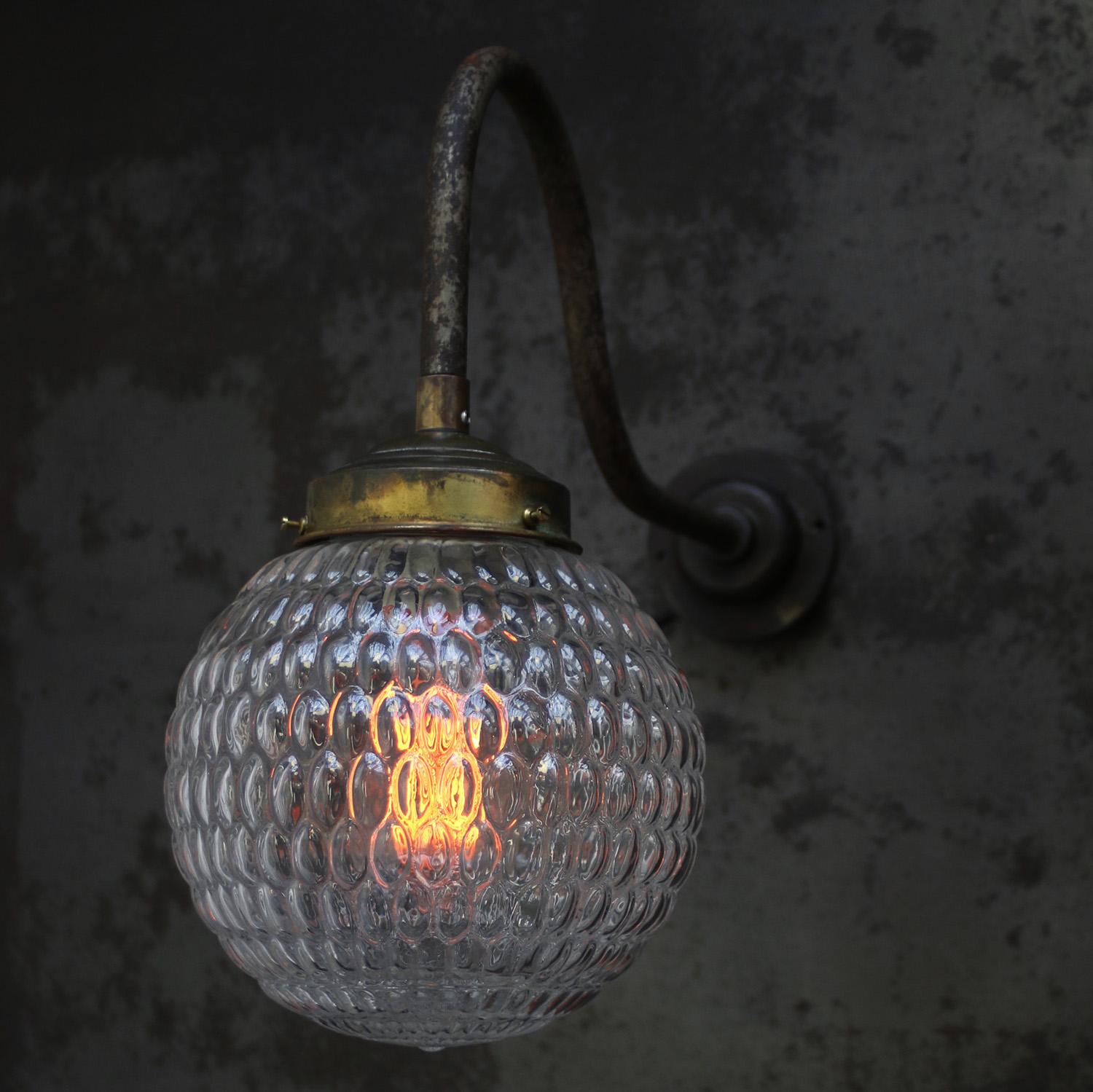 Brass Mid Century Clear Glass Cast Iron Sconces Wall Lights In Good Condition For Sale In Amsterdam, NL