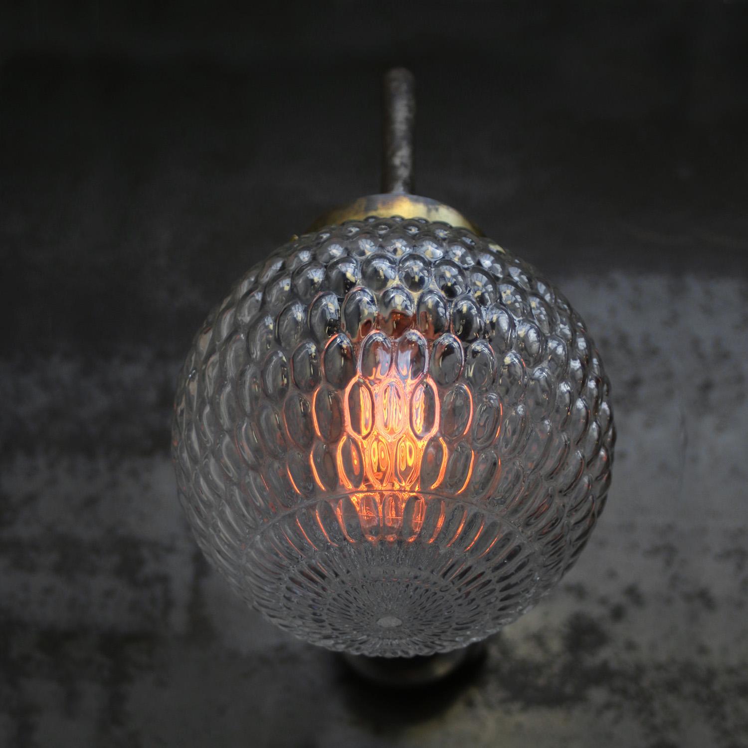 20th Century Brass Mid Century Clear Glass Cast Iron Sconces Wall Lights For Sale