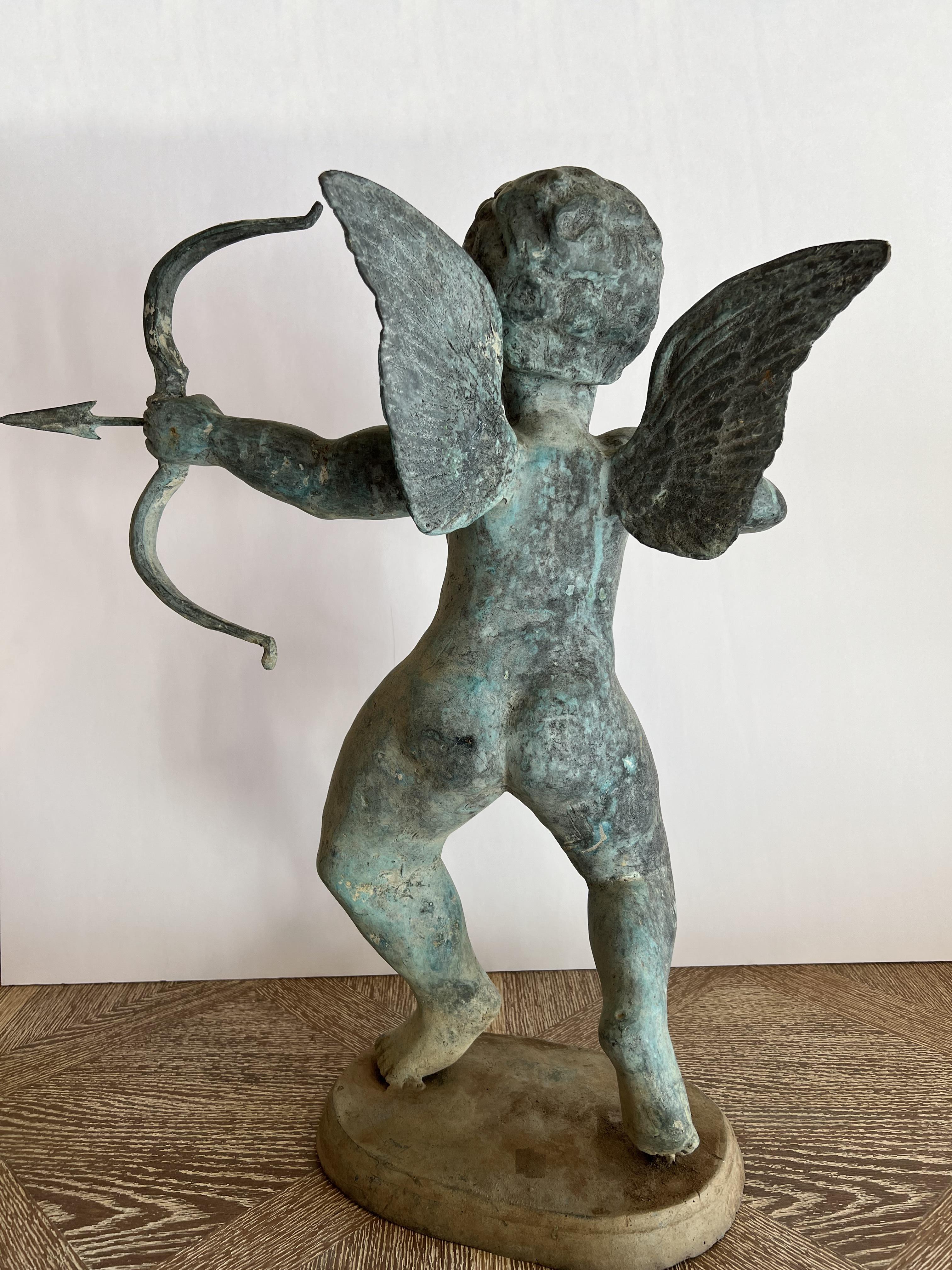 French Brass Mid-Century Cupid Outdoor Statue
