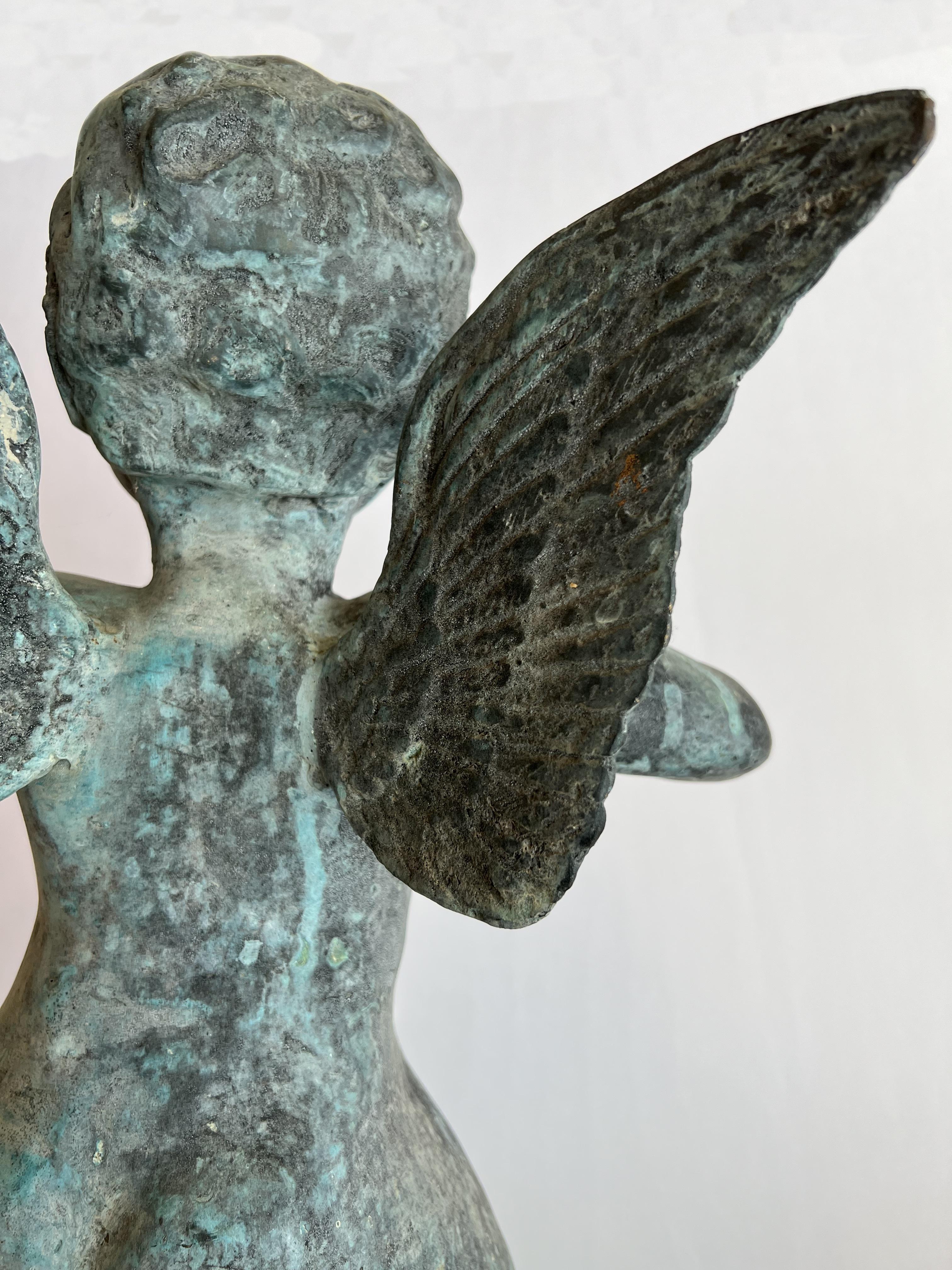 Brass Mid-Century Cupid Outdoor Statue In Good Condition In Pasadena, CA